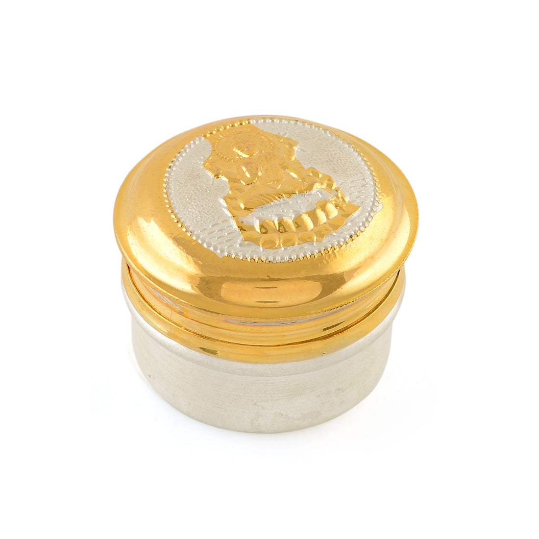 Silver Laxmi Devi-Themed Kumkum Box with Gold Finish