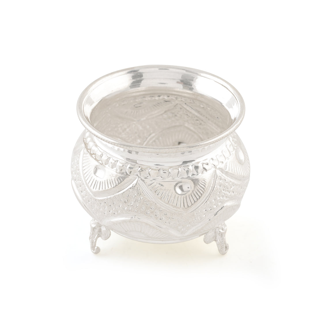 Silver Bowl with Round Thoranam Design and Three Elephant Legs