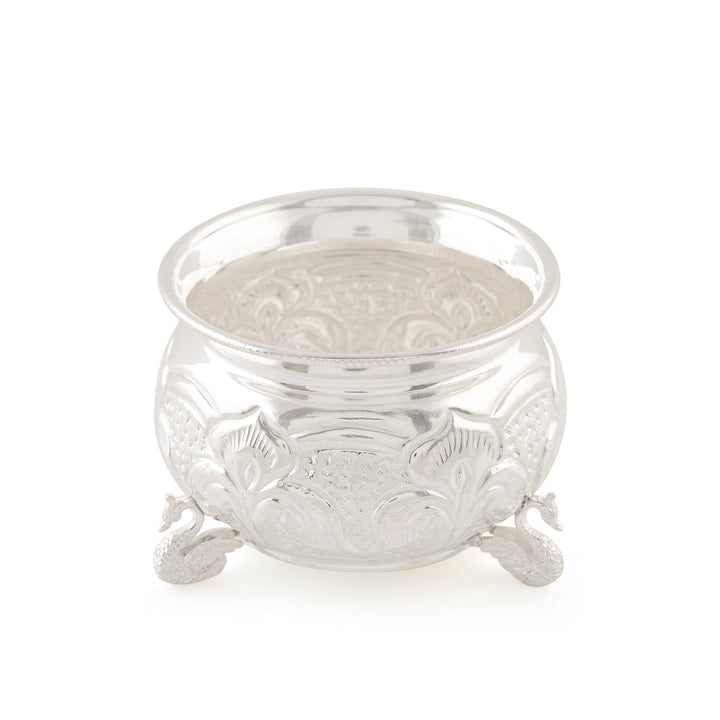 Silver Bowl Crafted with Hamsa and Leaf Design