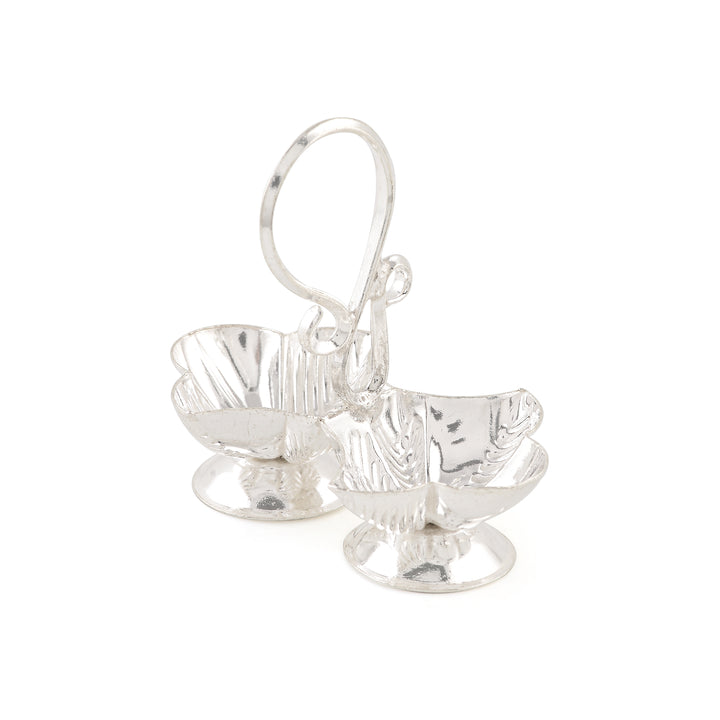 Silver Kumkum Bowl with Intricate Peacock Design