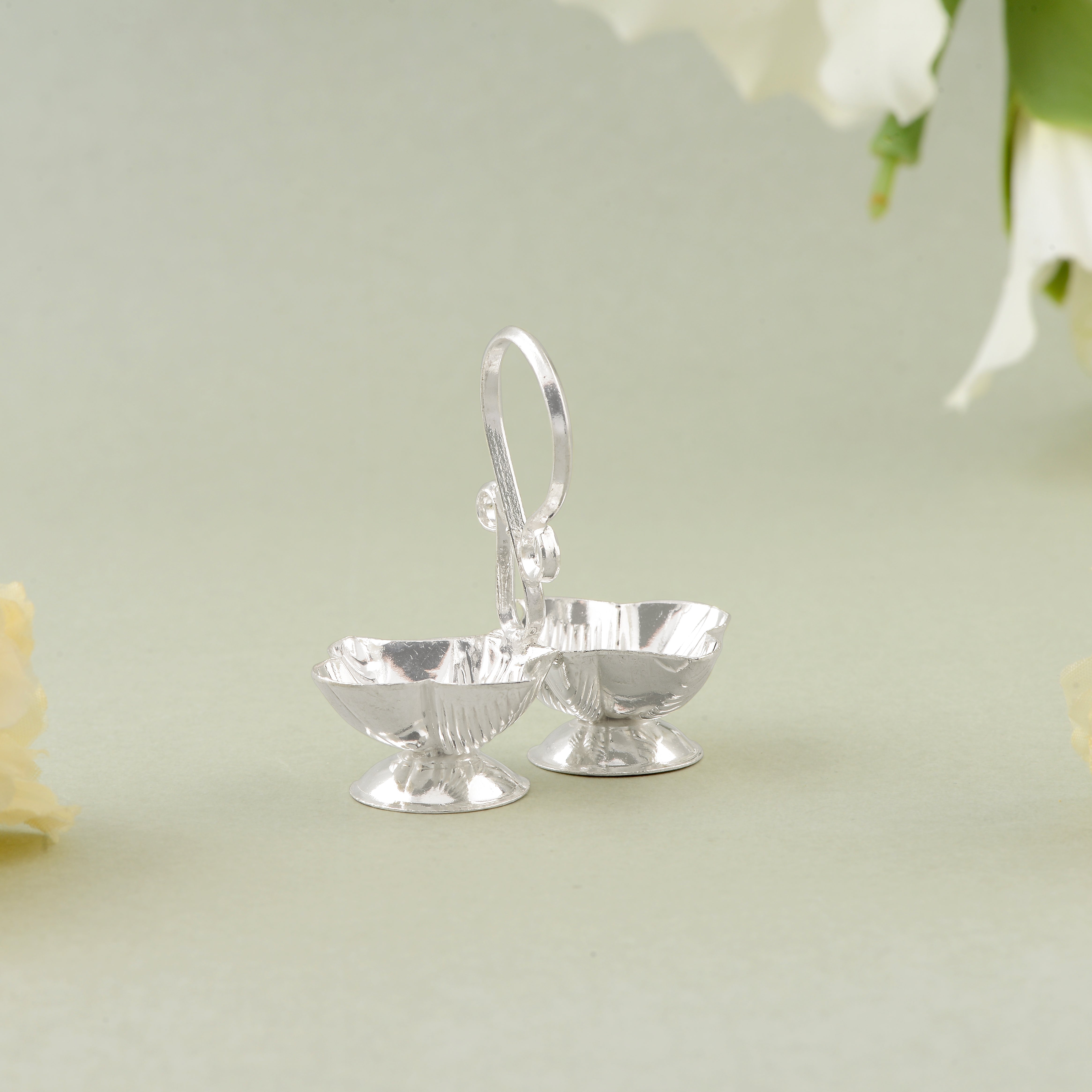 Silver Kumkum Bowl with Intricate Peacock Design