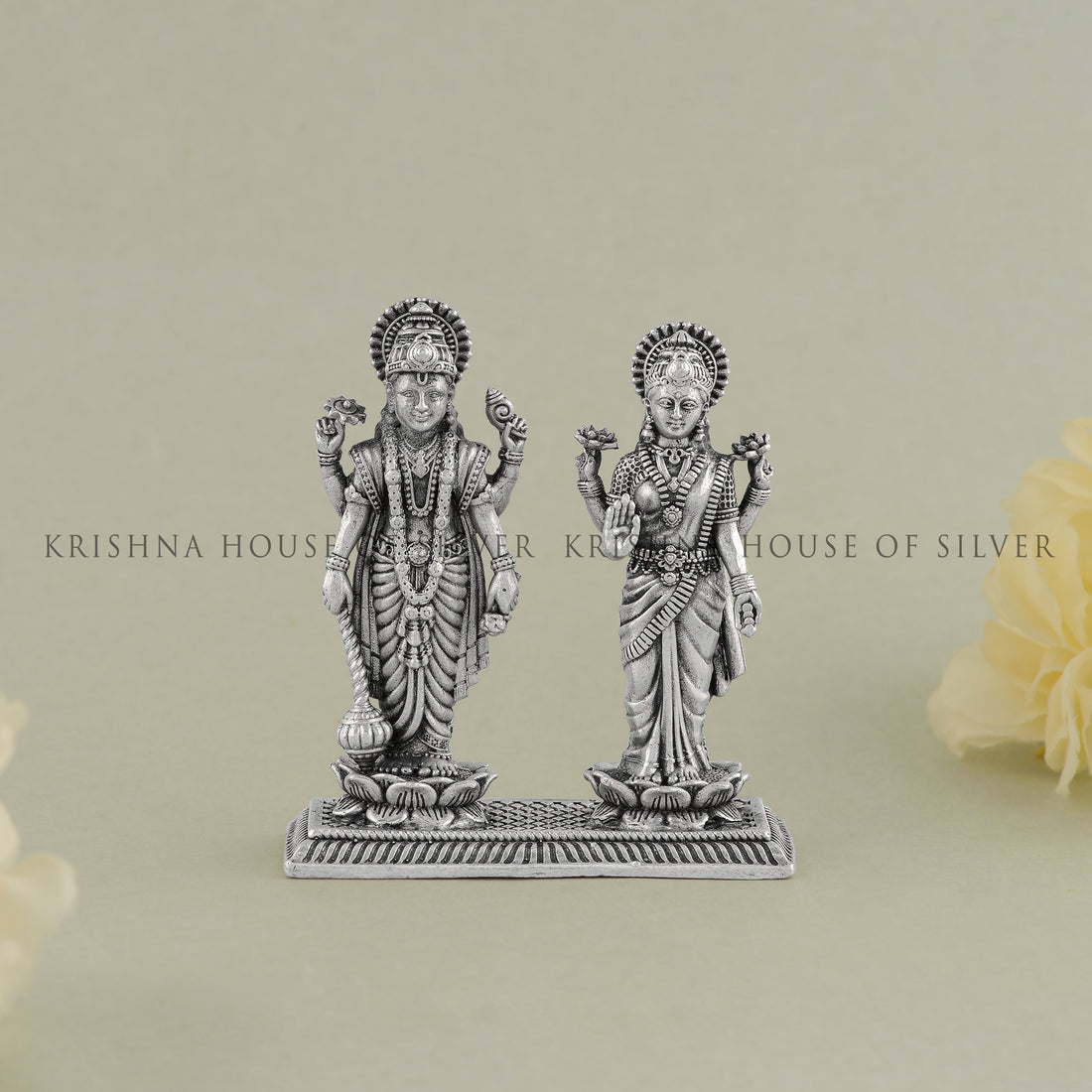 Vishnu Lakshmi Idol In Silver
