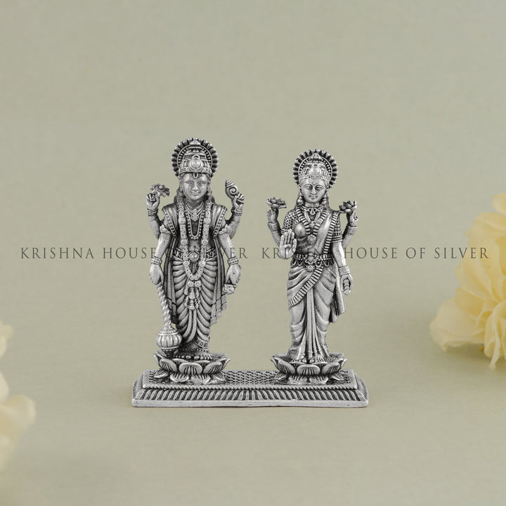 Vishnu Lakshmi Idol In Silver
