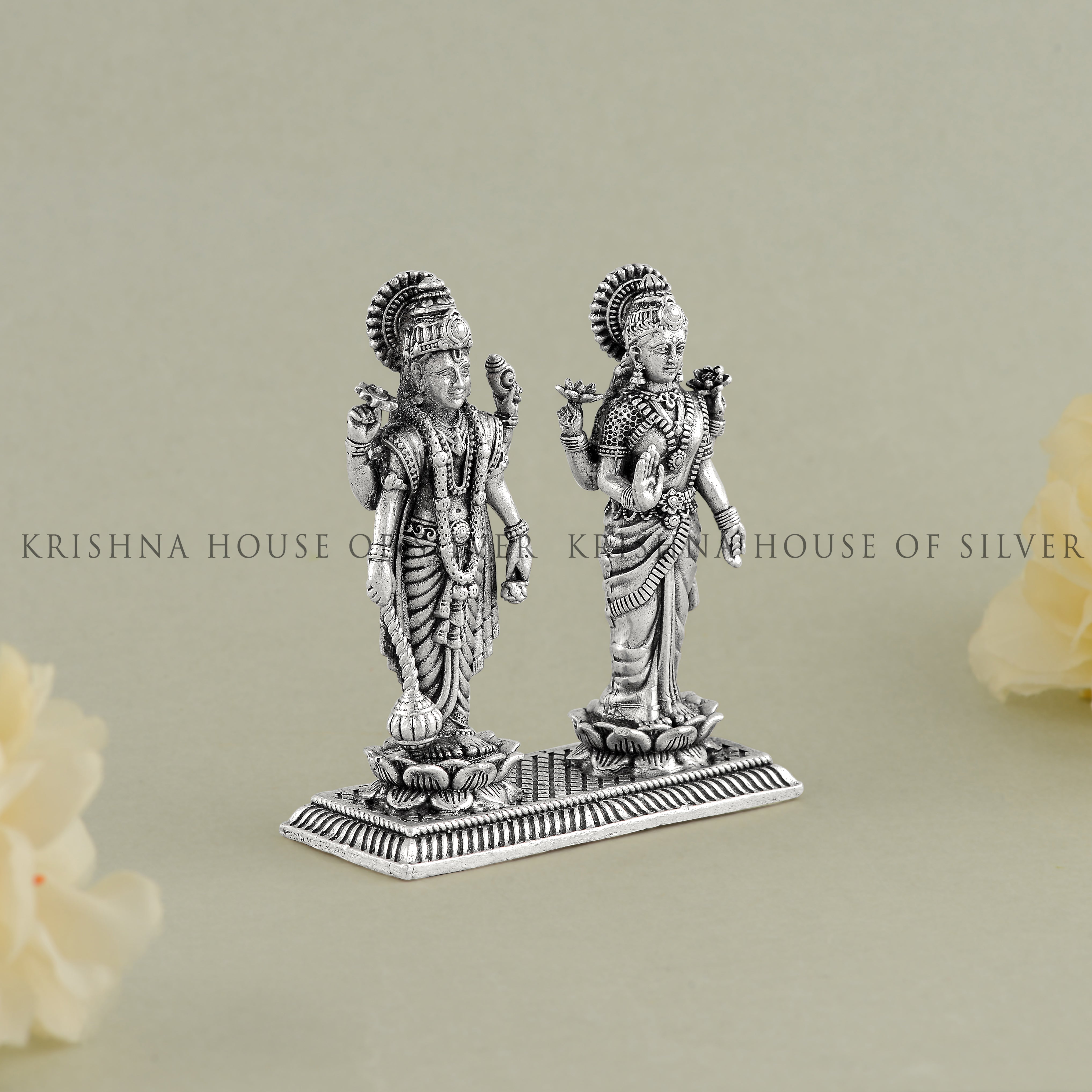 Vishnu Lakshmi Idol In Silver