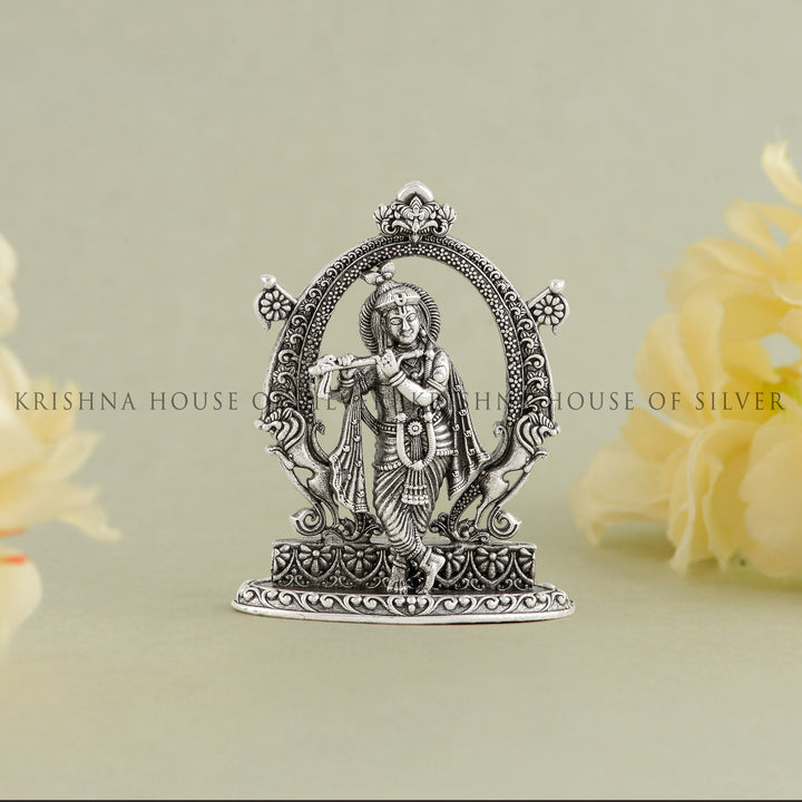 Silver Krishna Idol in Antique Finish