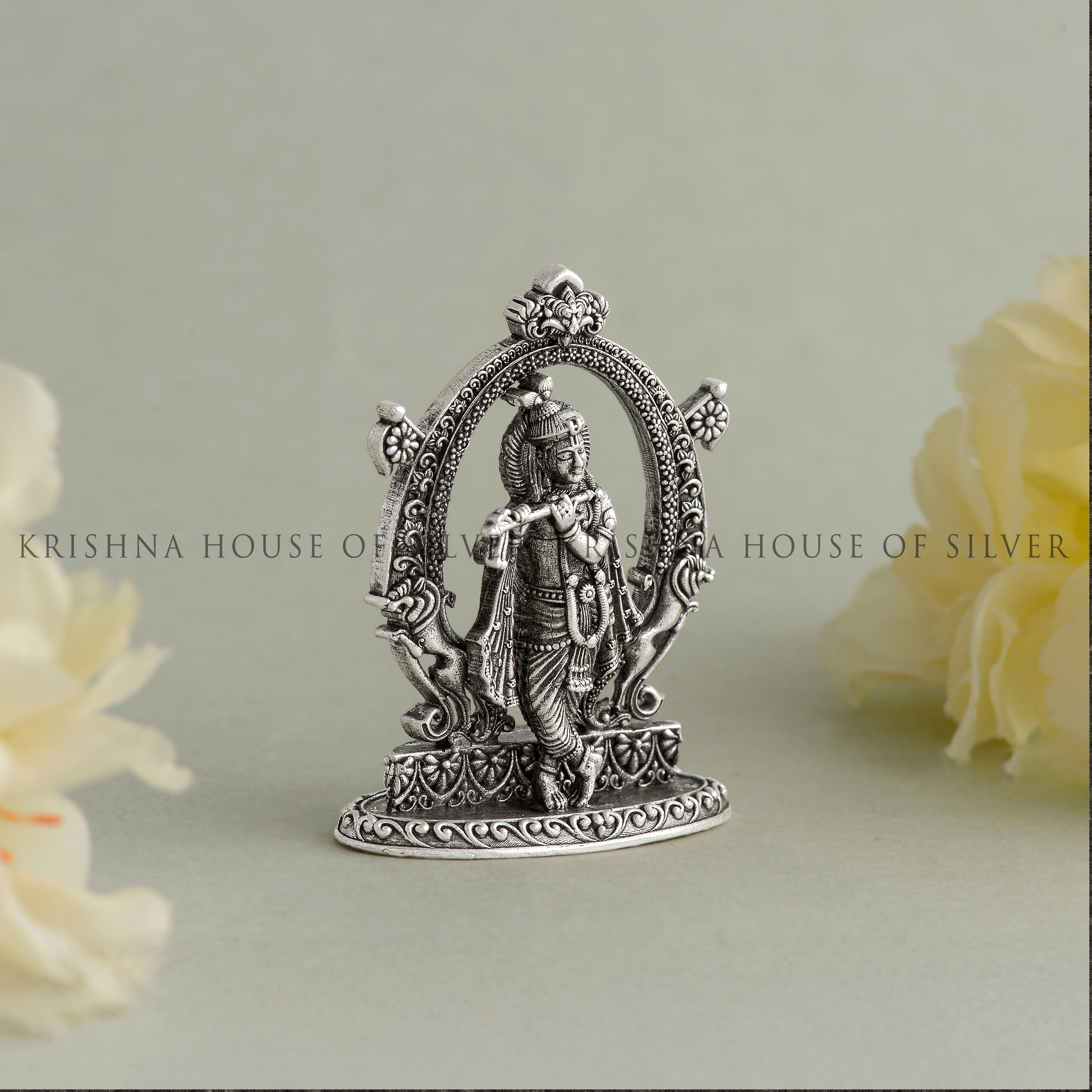 Silver Krishna Idol in Antique Finish