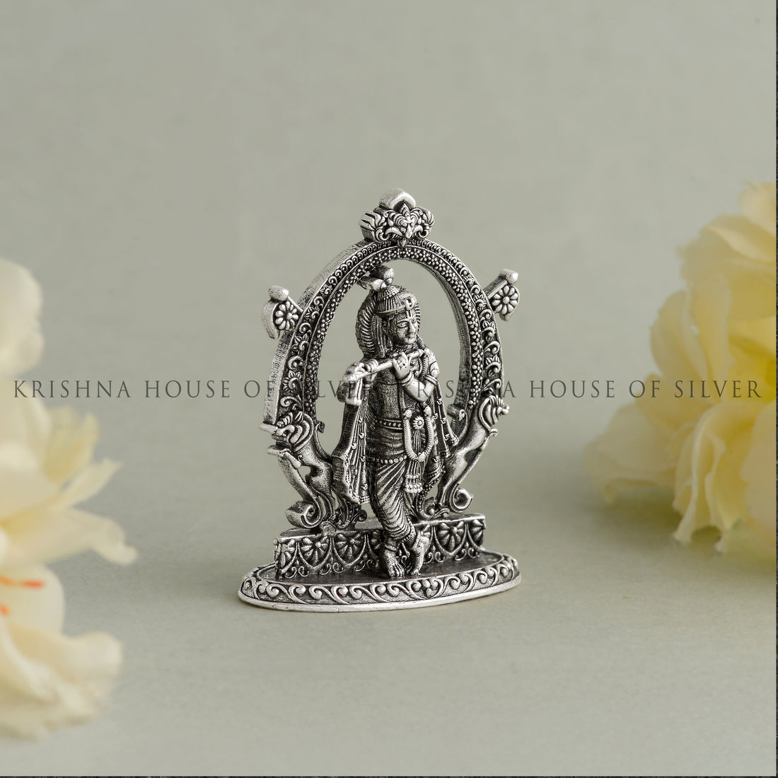 Silver Krishna Idol in Antique Finish