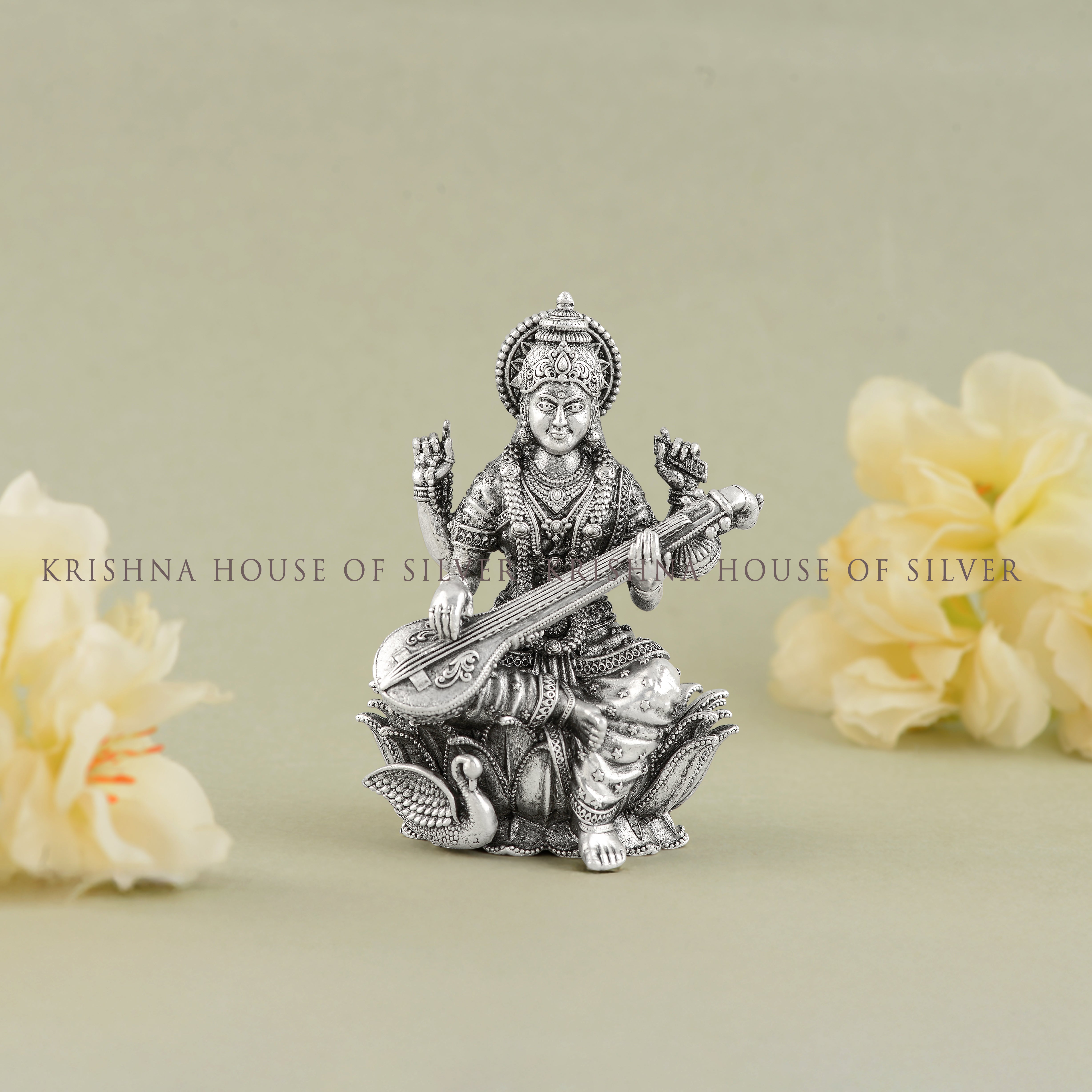 Goddess Saraswati Idol in Silver