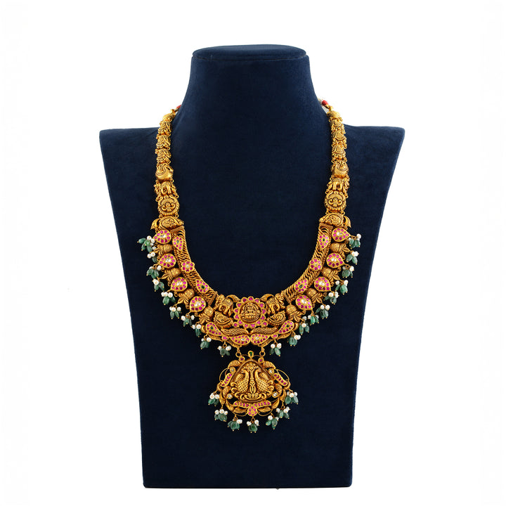 Gold Lakshmi Devi & Elephant Design Necklace Temple Jewelry Collection