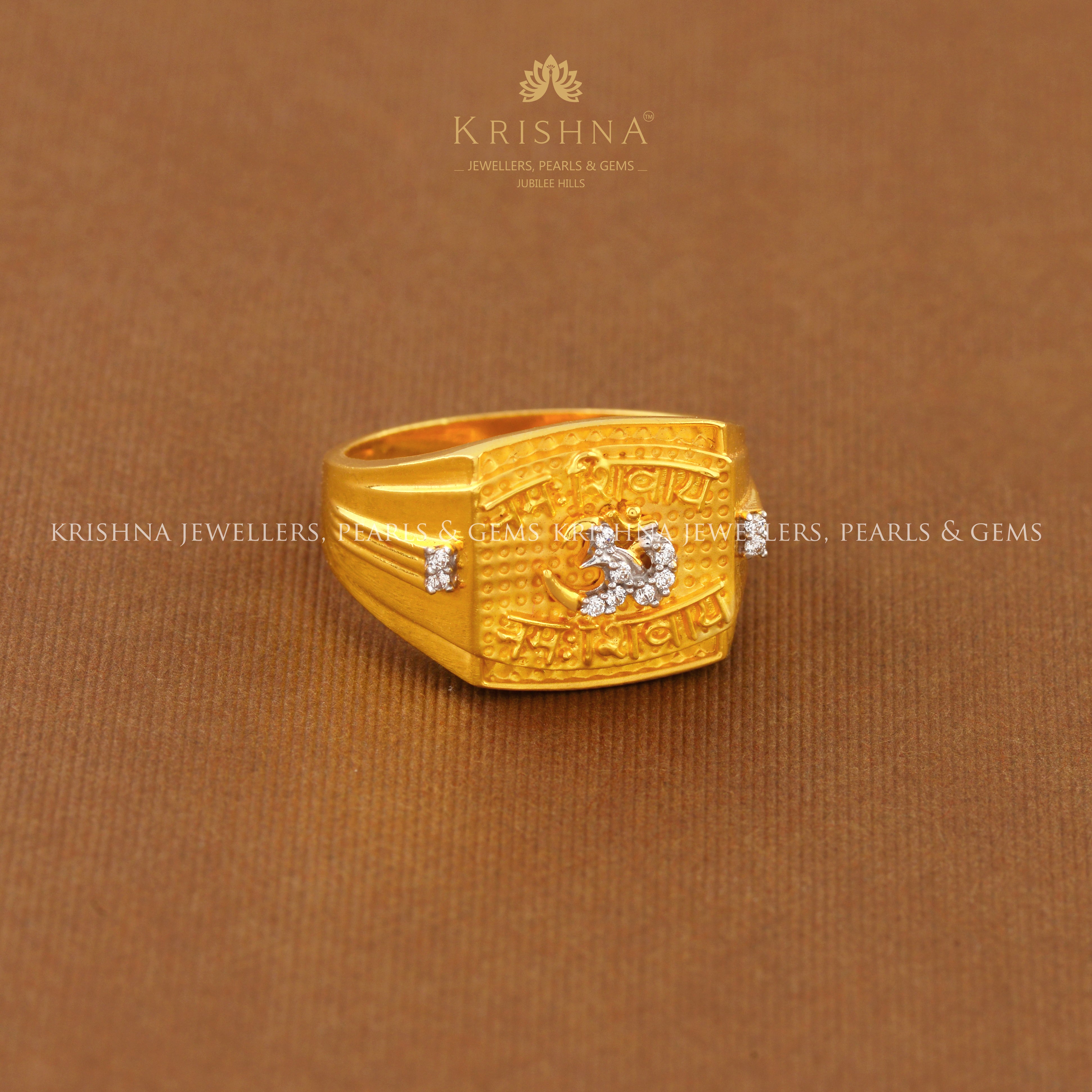 22K Gold Finger Ring in OM Motif - Krishna Jewellers Pearls and Gems