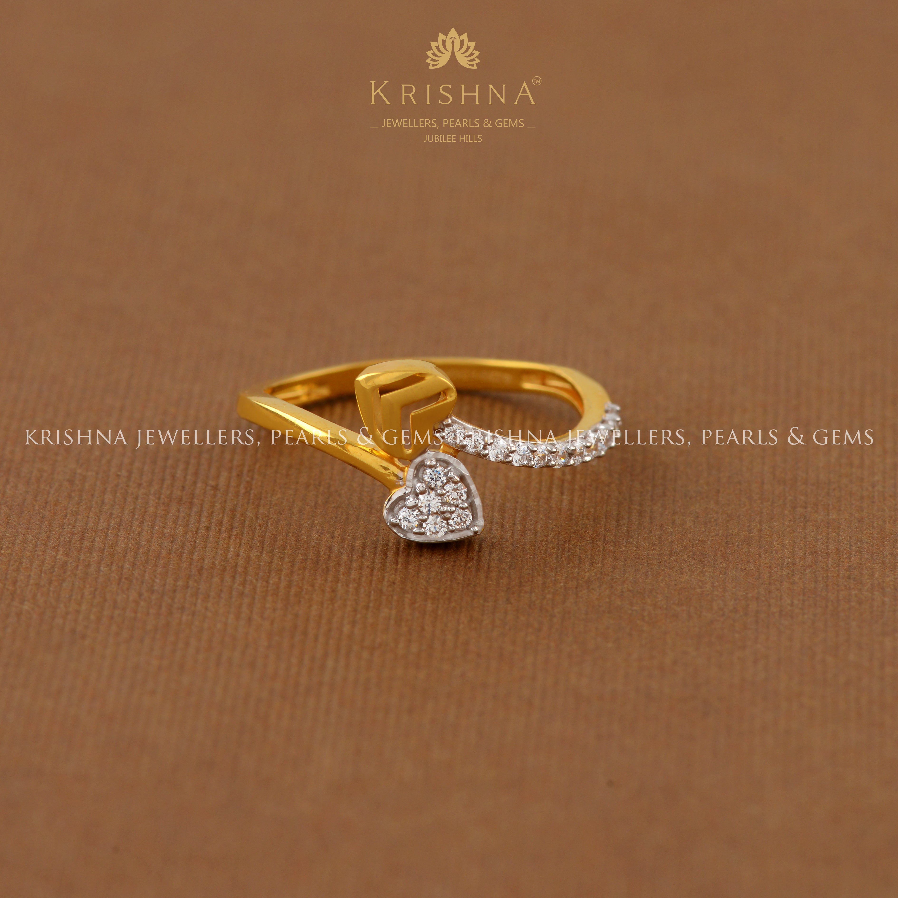 Beautiful Gold Finger Ring in Heart Motif - Krishna Jewellers Pearls and Gems