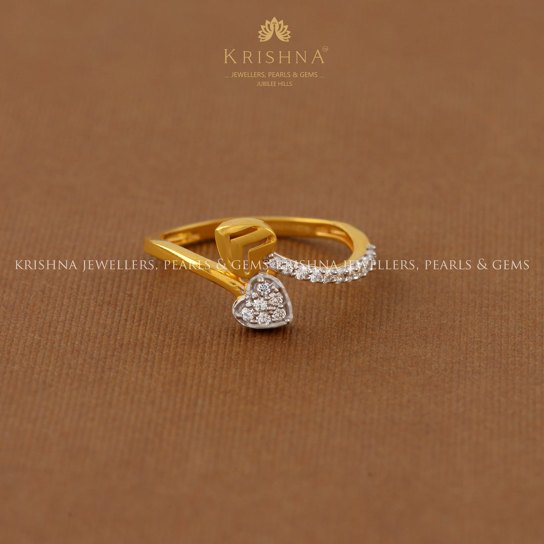 Beautiful Gold Finger Ring in Heart Motif - Krishna Jewellers Pearls and Gems