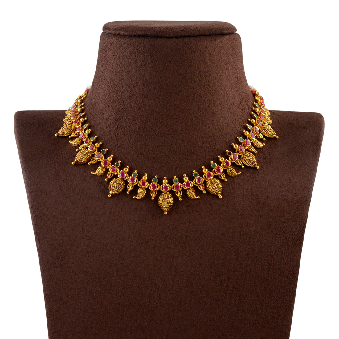 Short Gold Necklace in Laxmi And Mango Design - Krishna Jewellers Pearls and Gems