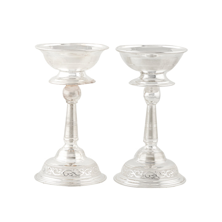 92.5 Pure Silver Deepam Stand (Set of 2) - Traditional Pooja Lamp