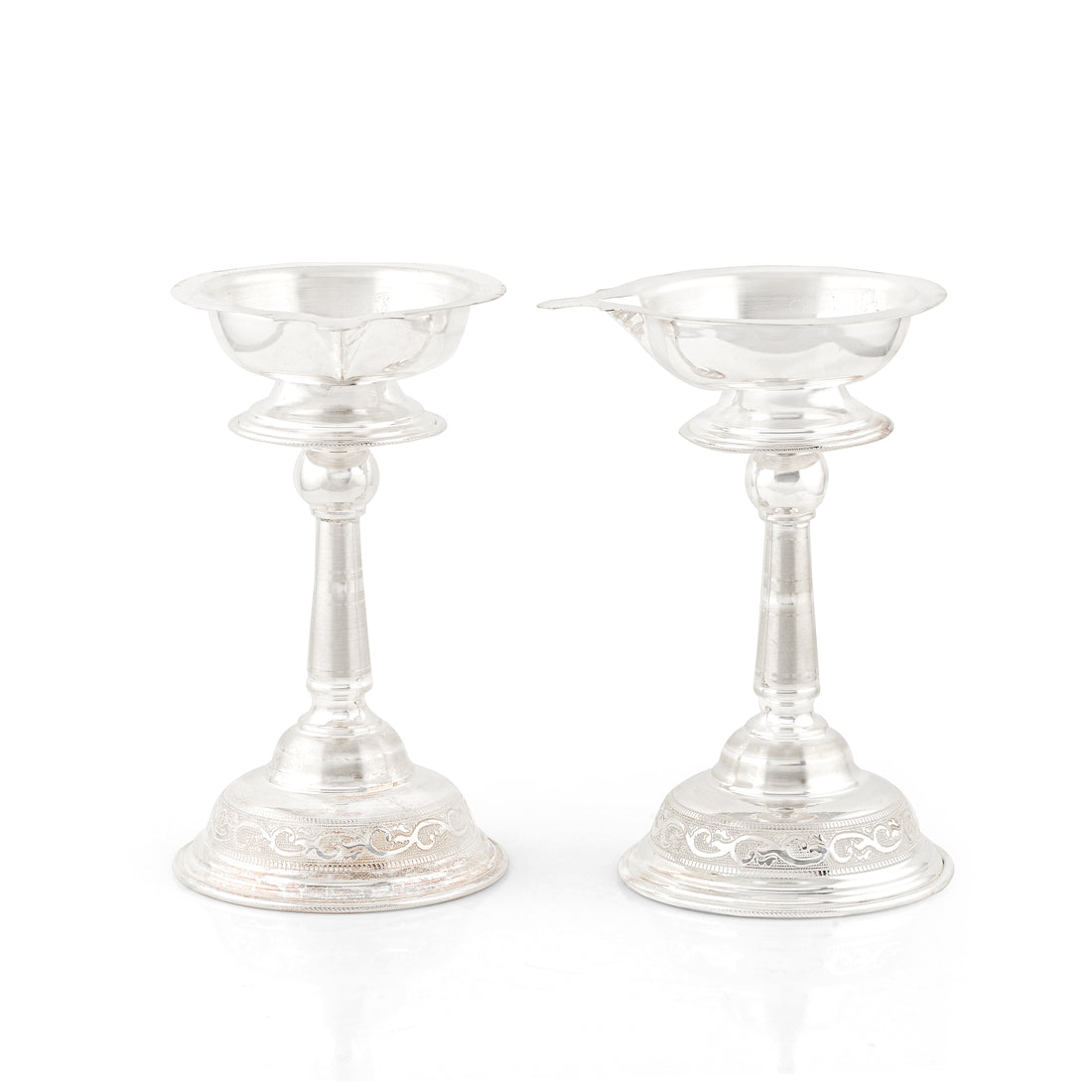92.5 Pure Silver Deepam Stand Pair - Traditional Pooja Lamp
