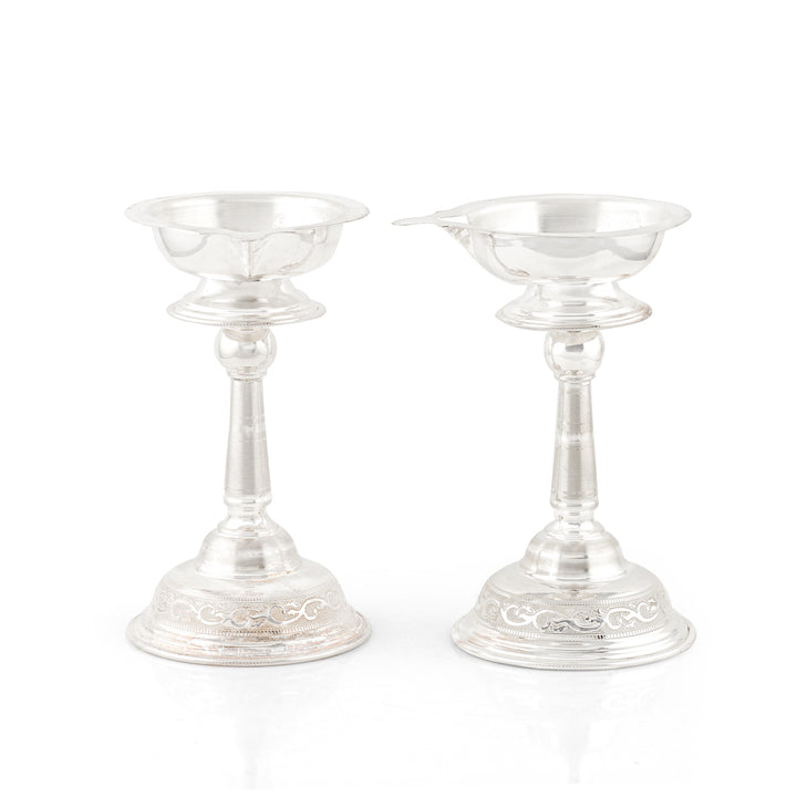 92.5 Pure Silver Deepam Stand Pair - Traditional Pooja Lamp