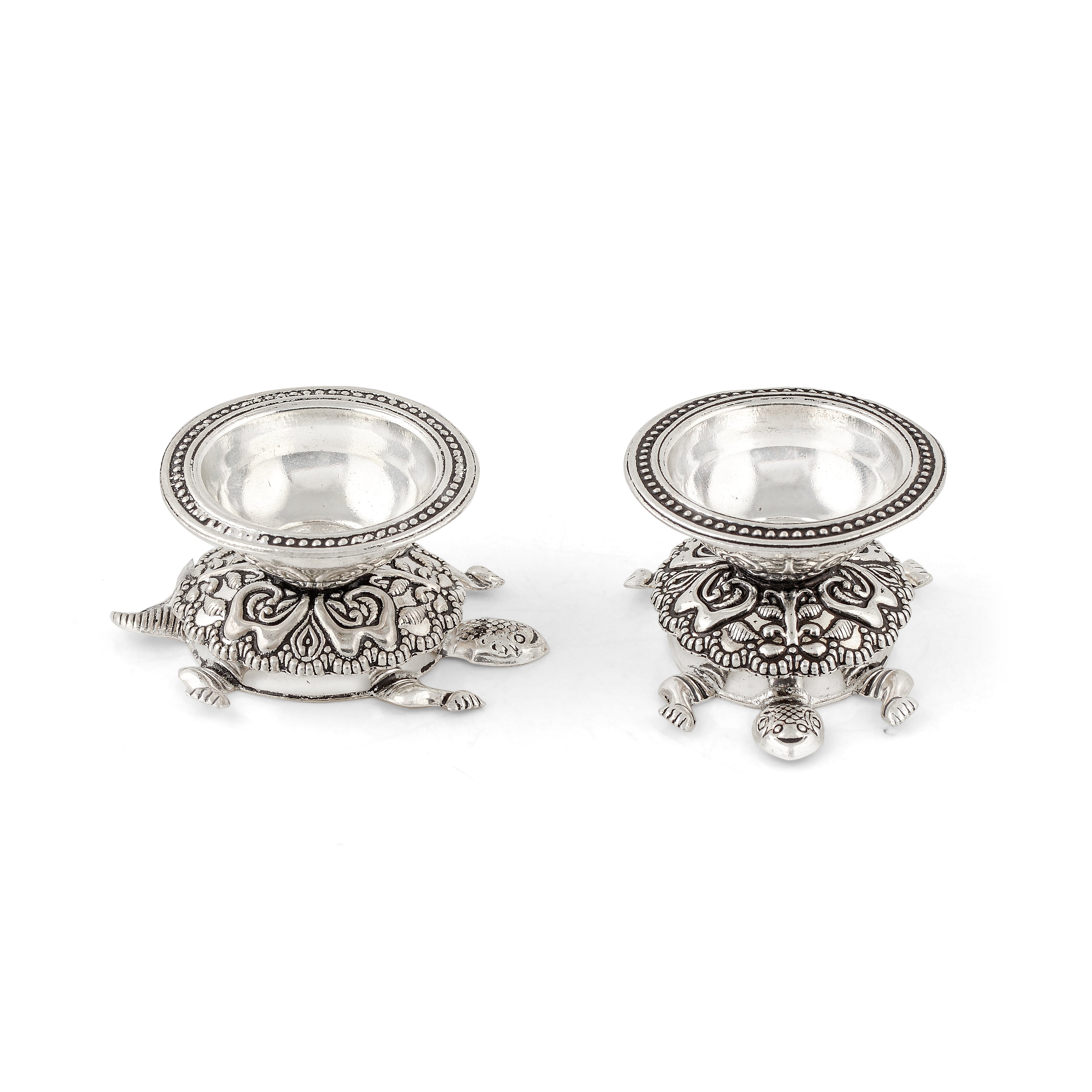 92.5 Pure Silver Antique Turtle Motif Deepam Stands (Pair)