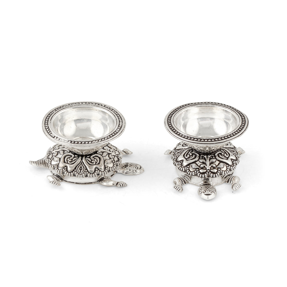 92.5 Pure Silver Antique Turtle Motif Deepam Stands (Pair)