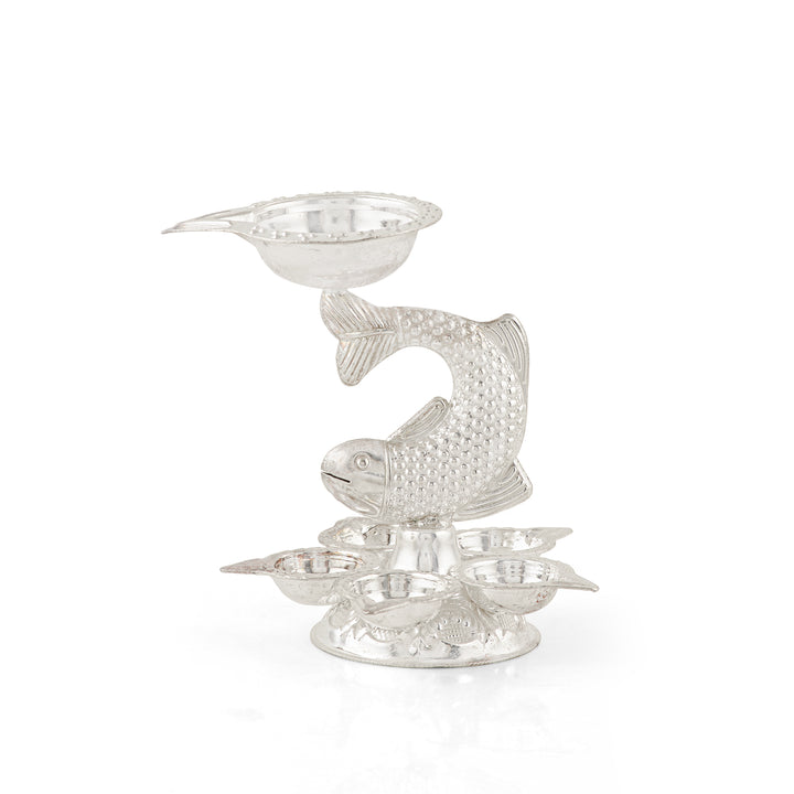 92.5 Pure Silver Fish Motif Deepam - Single Piece