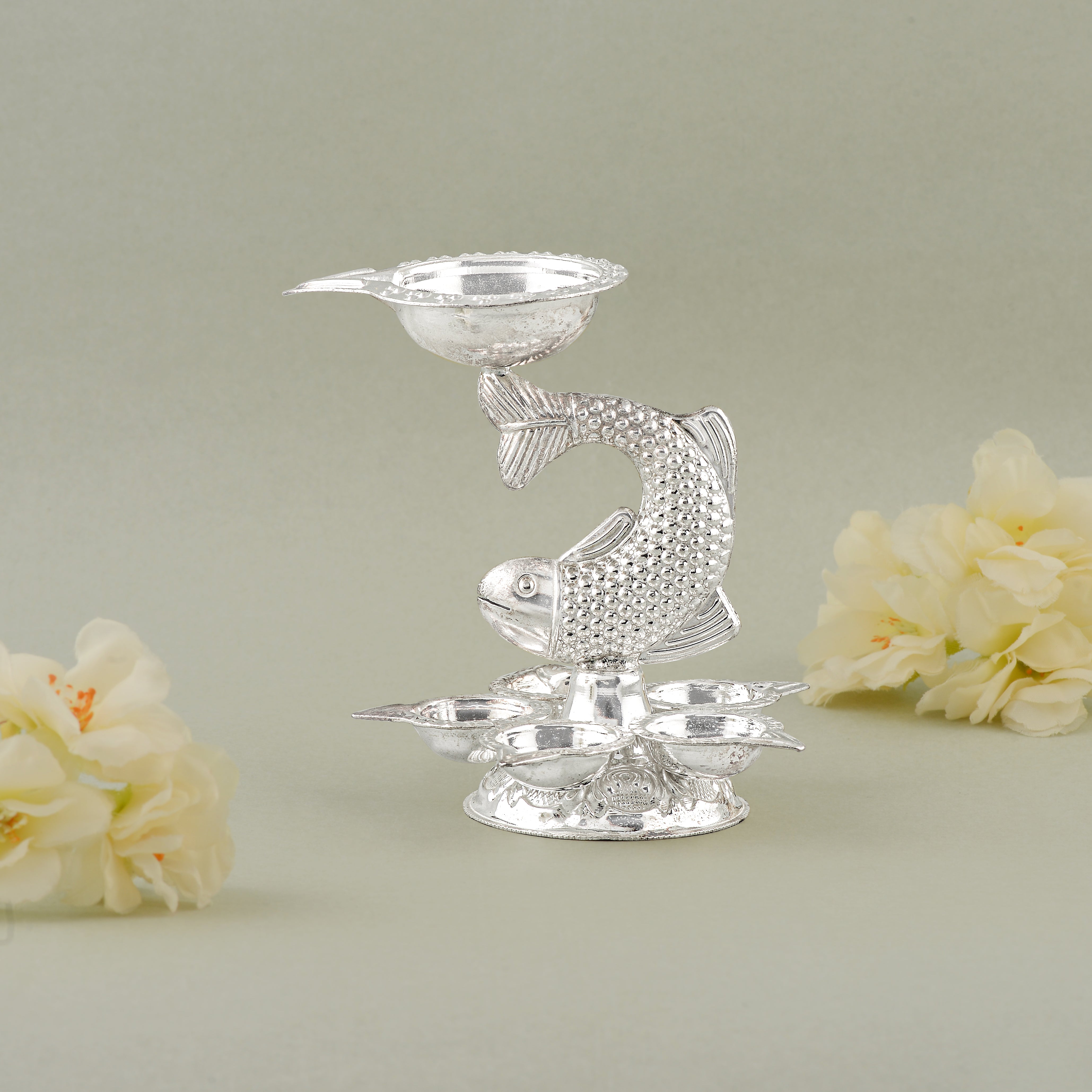 92.5 Pure Silver Fish Motif Deepam - Single Piece