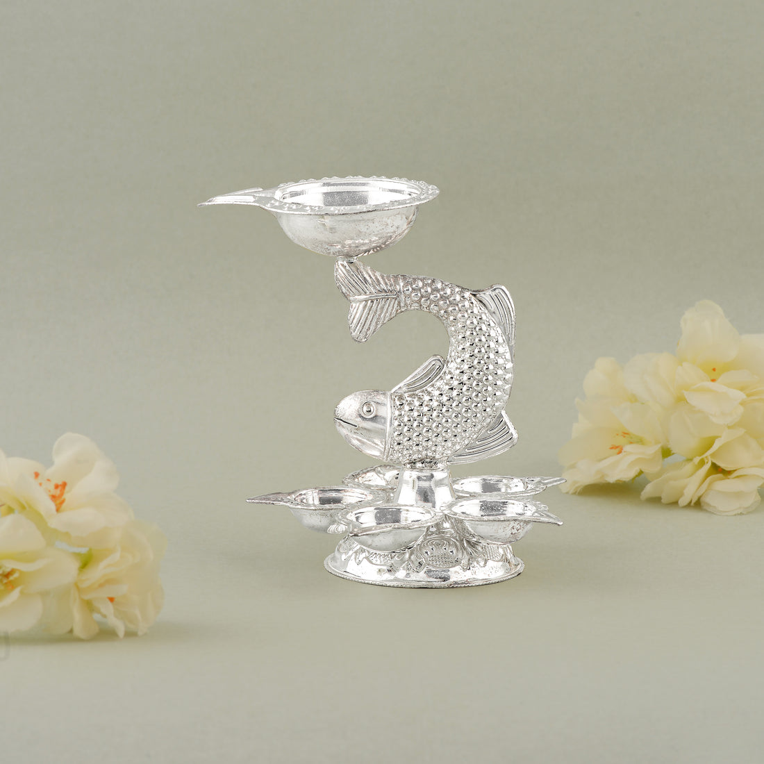 92.5 Pure Silver Fish Motif Deepam - Single Piece