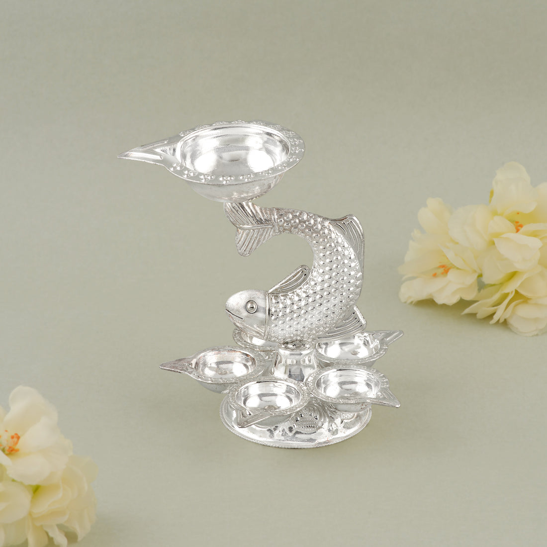 92.5 Pure Silver Fish Motif Deepam - Single Piece