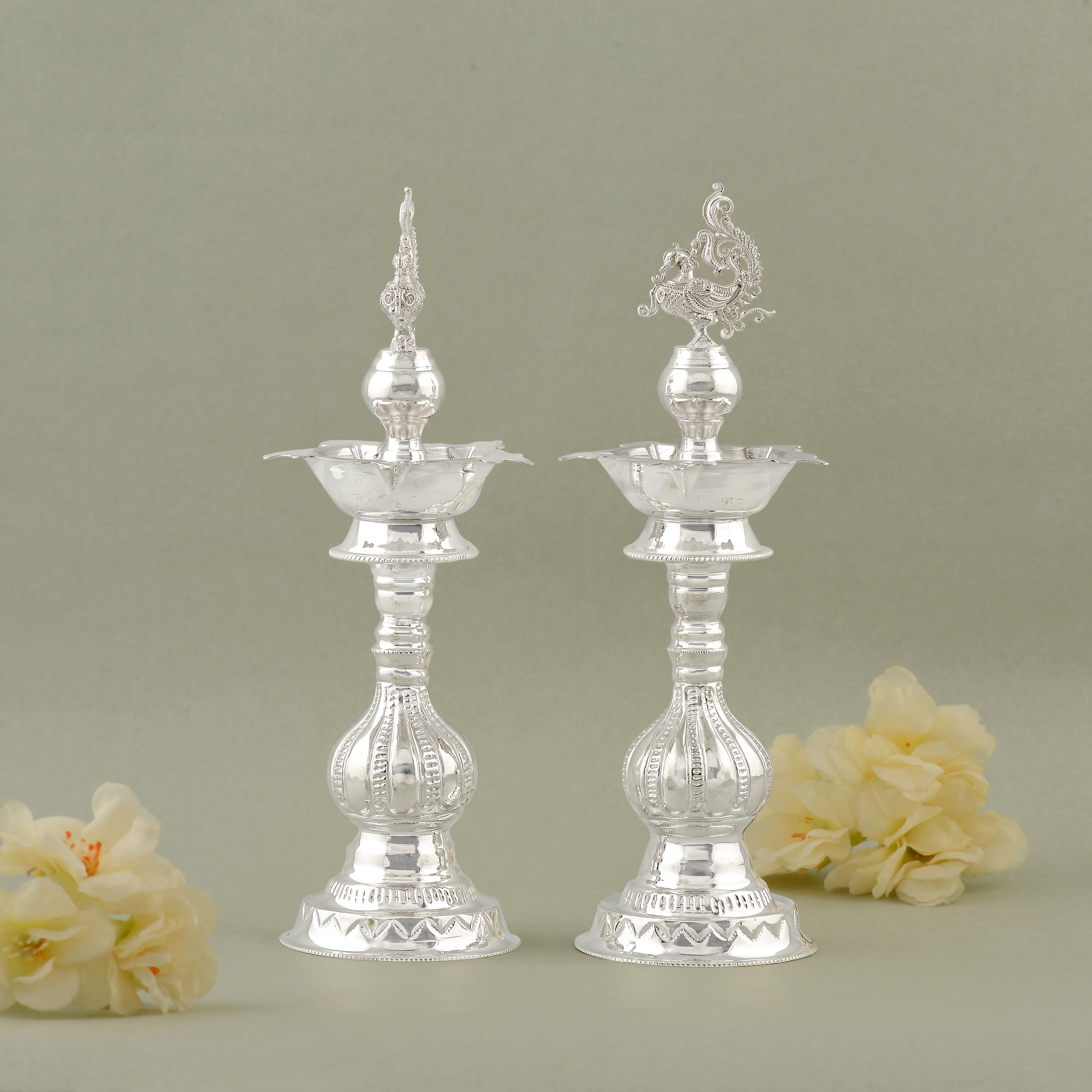 Elegant Peacock Design Silver Deepam Stand 92.5 Pure Silver