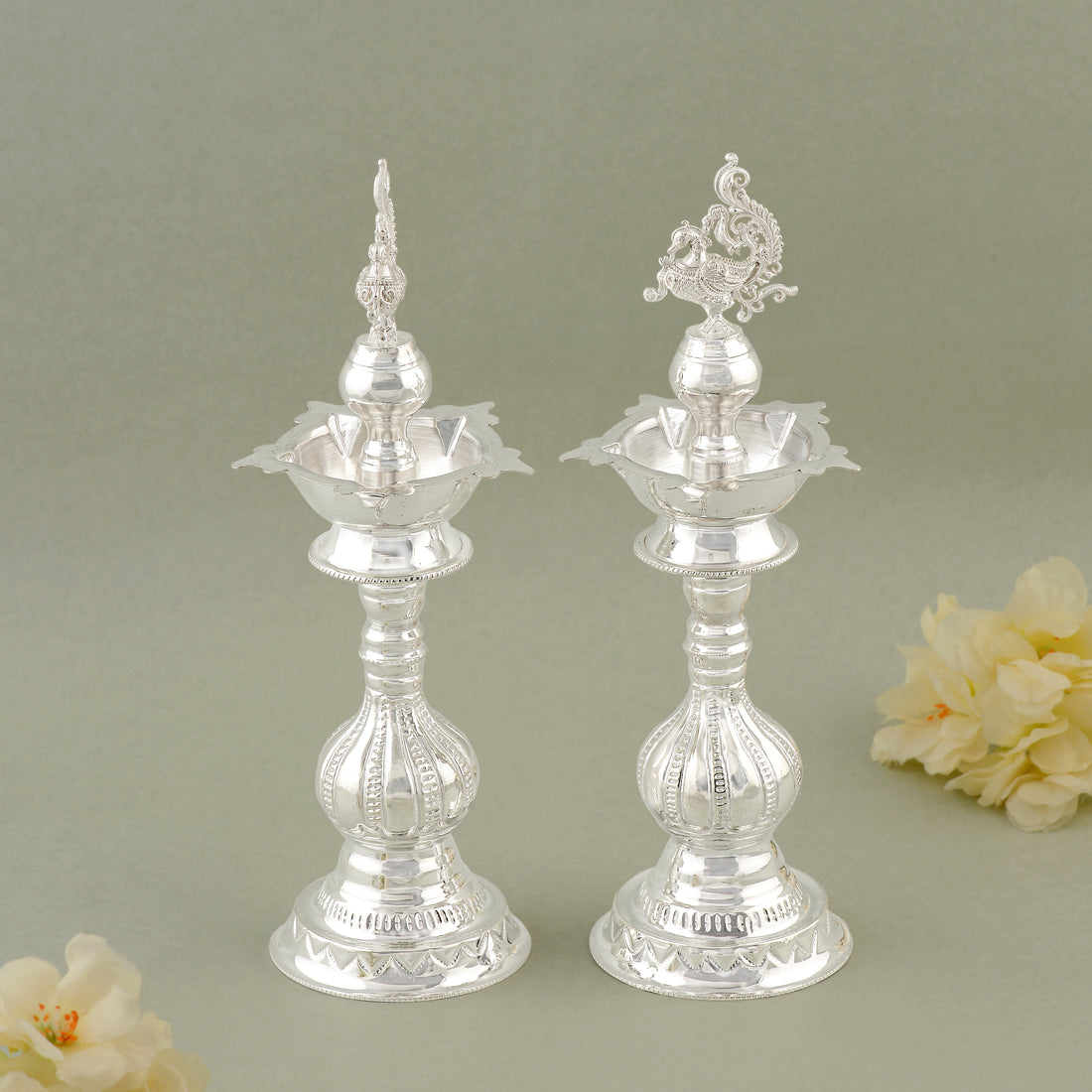 Elegant Peacock Design Silver Deepam Stand 92.5 Pure Silver