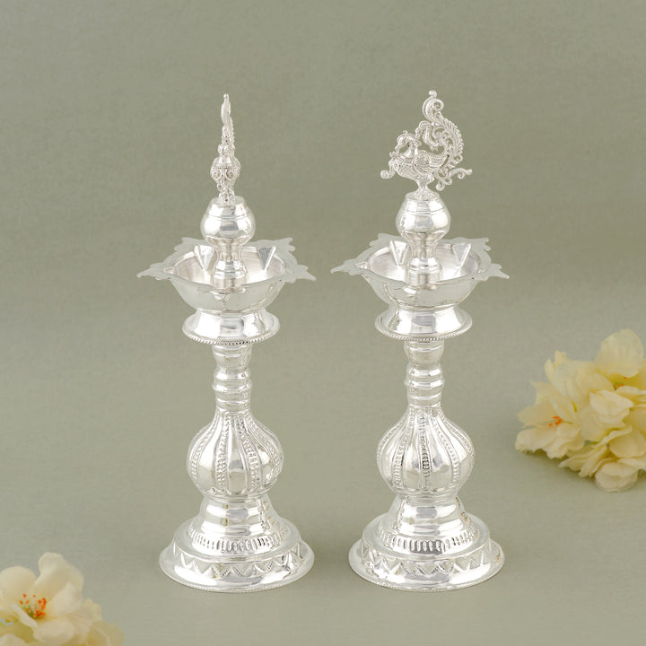 Elegant Peacock Design Silver Deepam Stand 92.5 Pure Silver