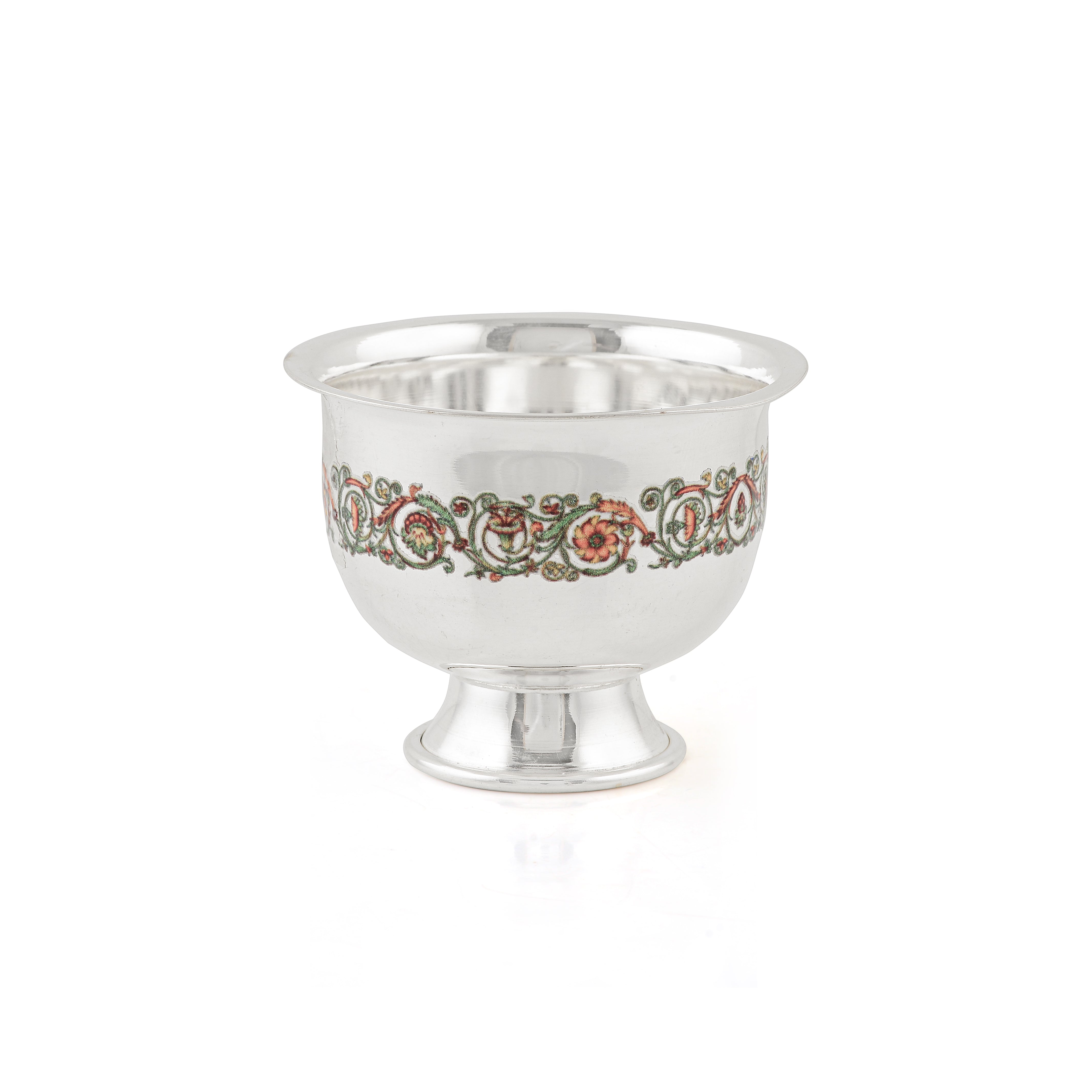Pure Silver Prasadam Bowl with Enamel Paint