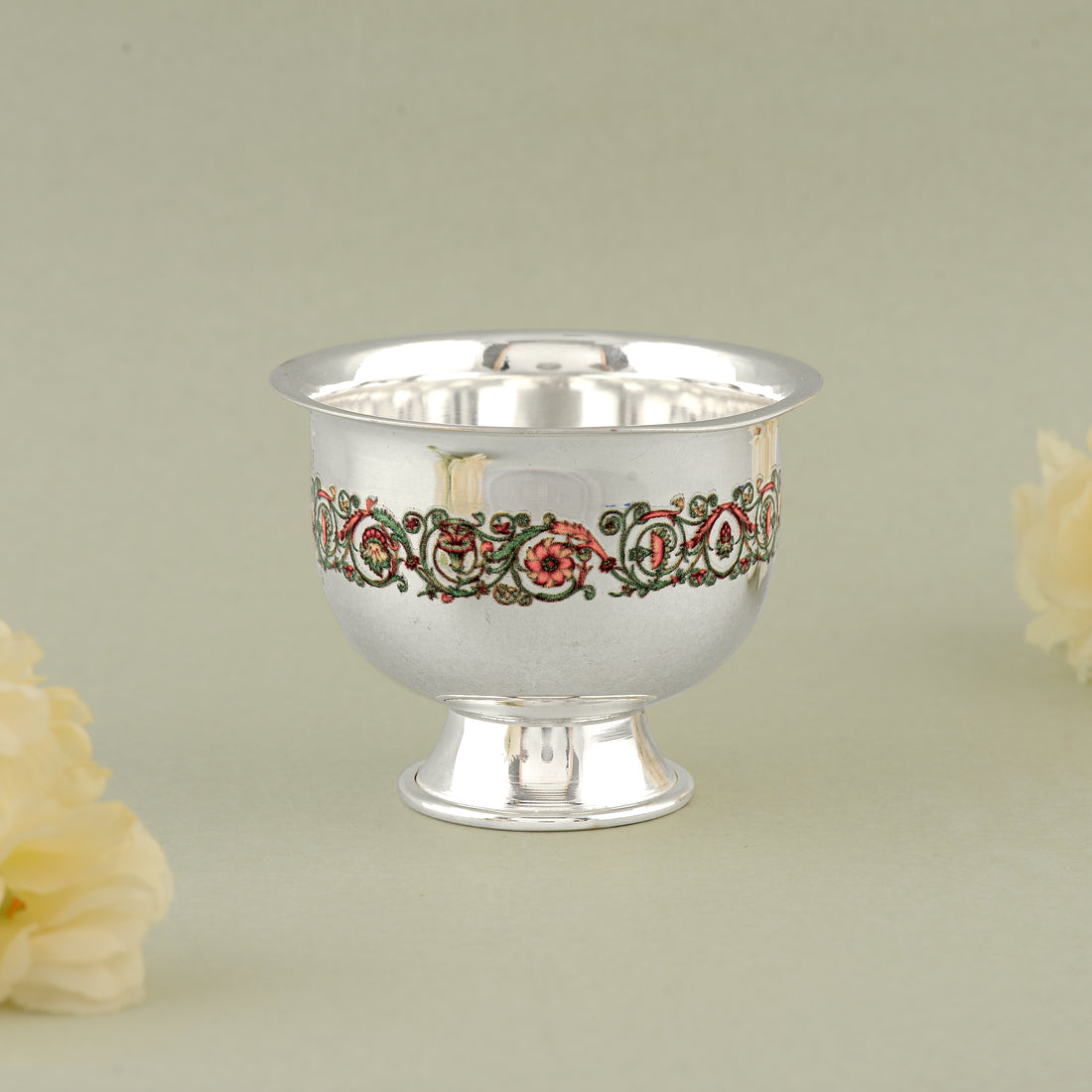 Pure Silver Prasadam Bowl with Enamel Paint