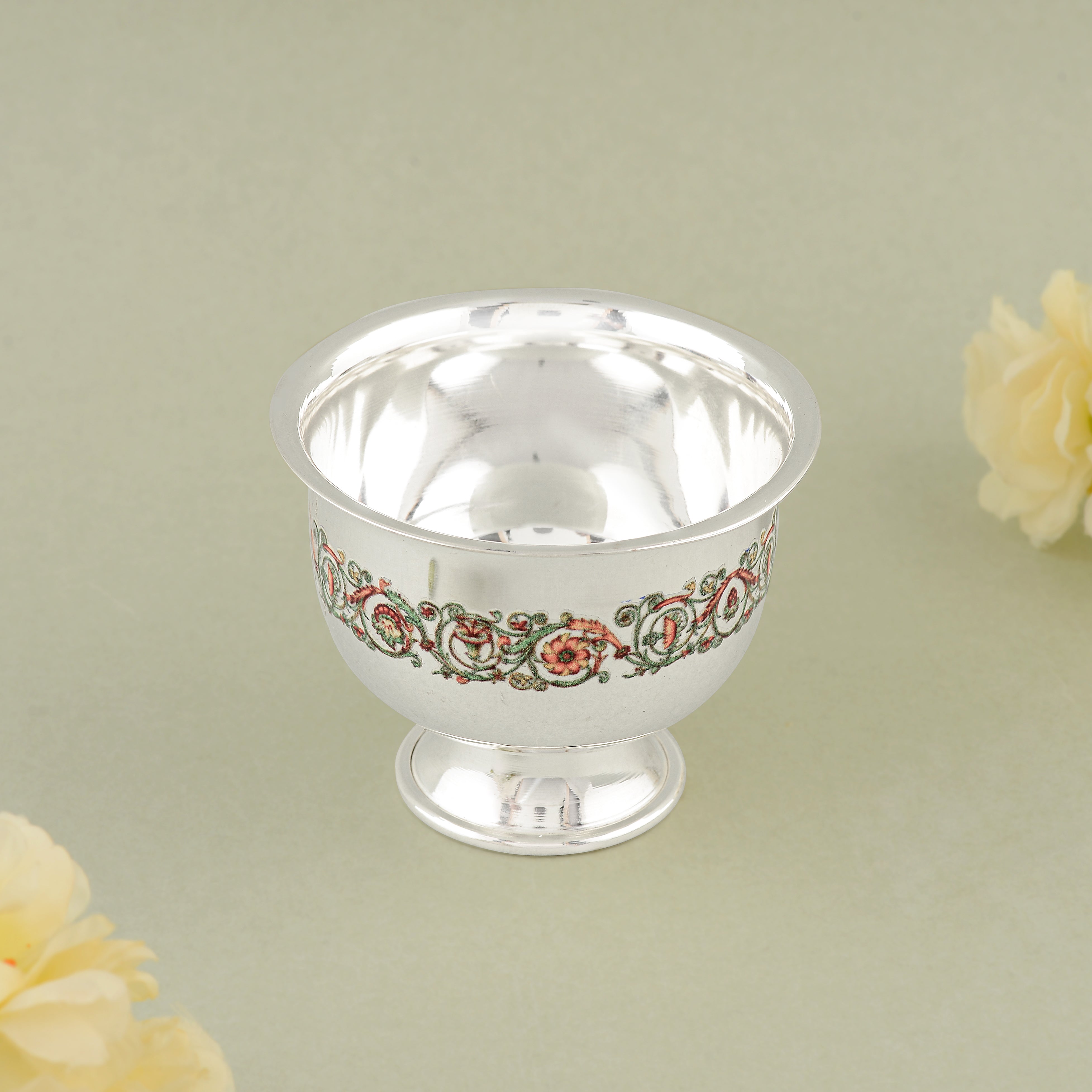Pure Silver Prasadam Bowl with Enamel Paint