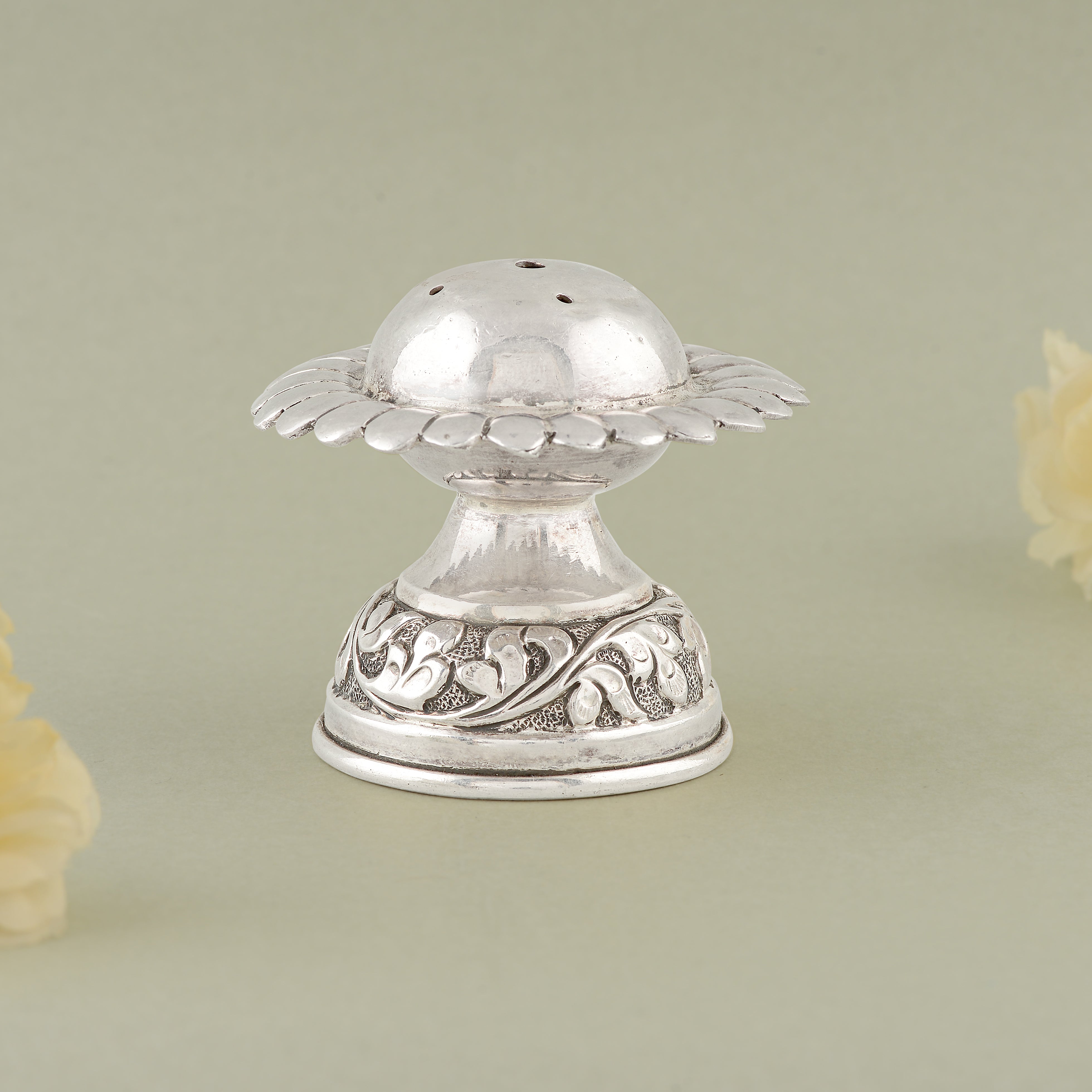 92.5 Pure Silver Antique Agarbatti Stand - Floral Design