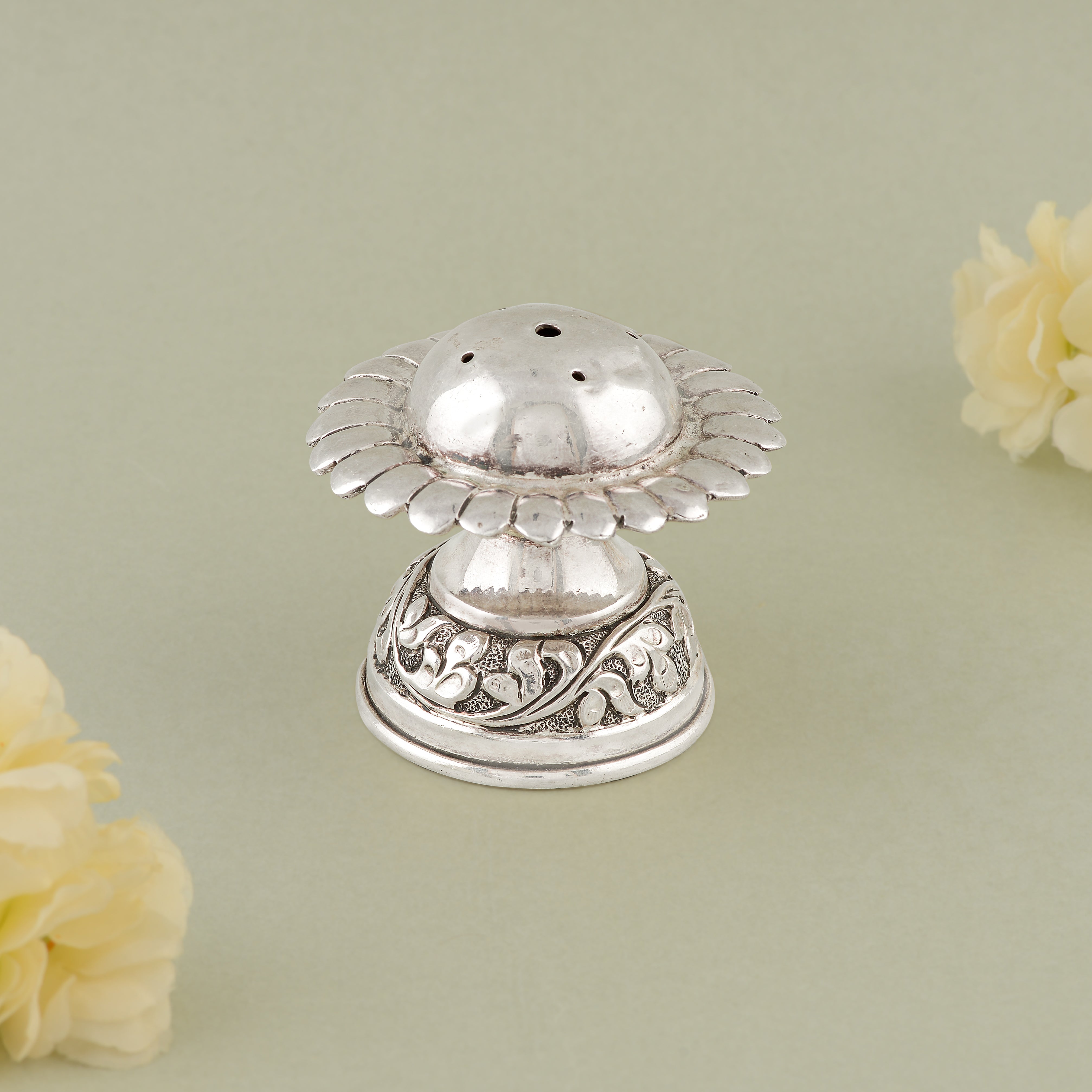 92.5 Pure Silver Antique Agarbatti Stand - Floral Design