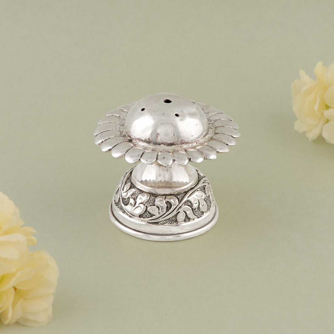 92.5 Pure Silver Antique Agarbatti Stand - Floral Design