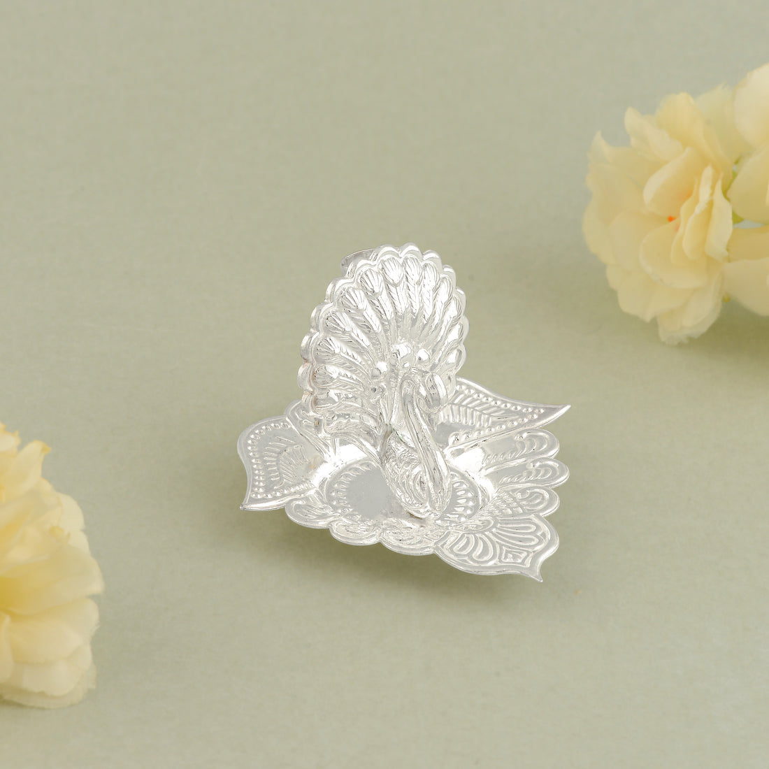 Pure Silver Peacock Motif Agarbatti Stand – Small Pooja Essential