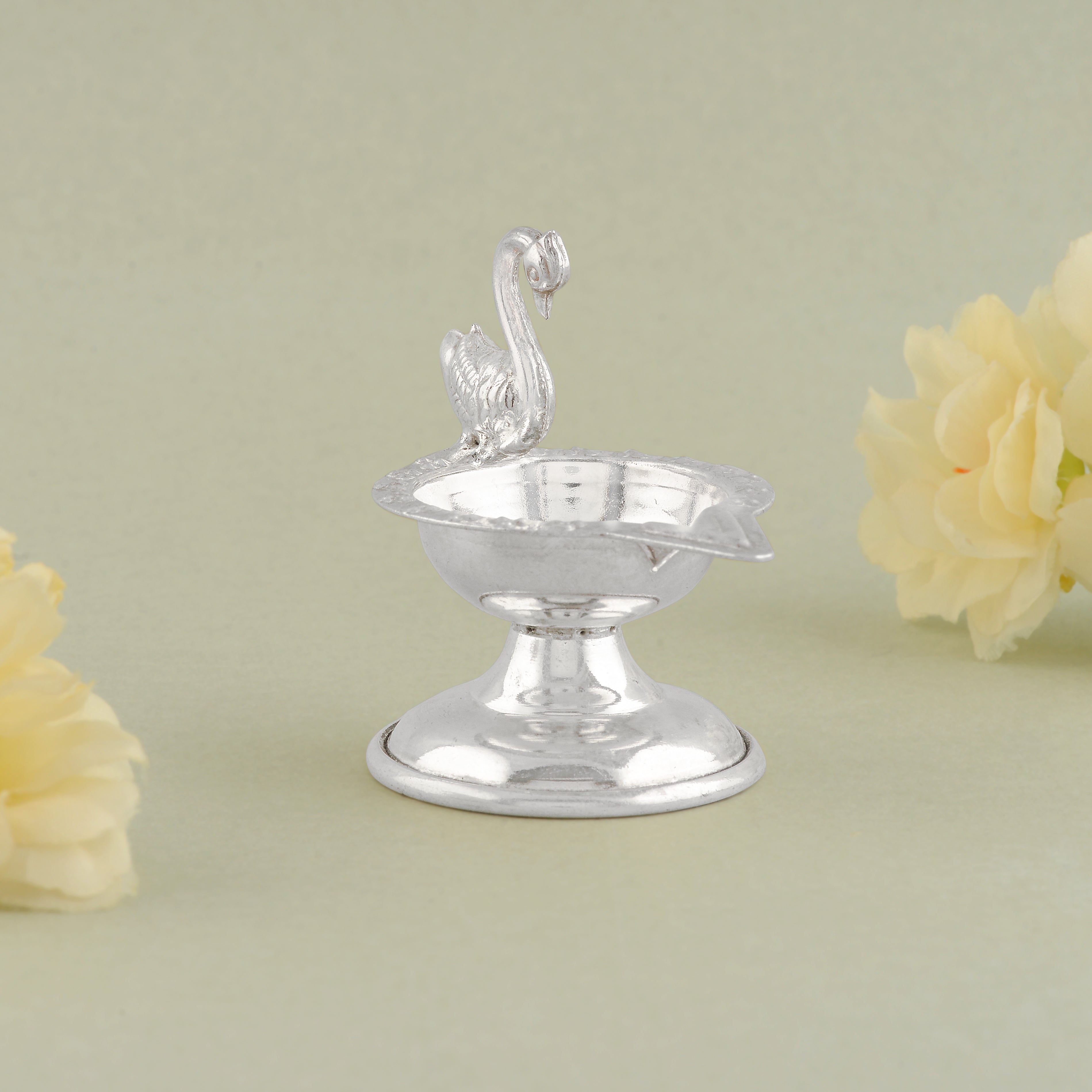 92.5 Pure Silver Plain Deepam Stands - Pair