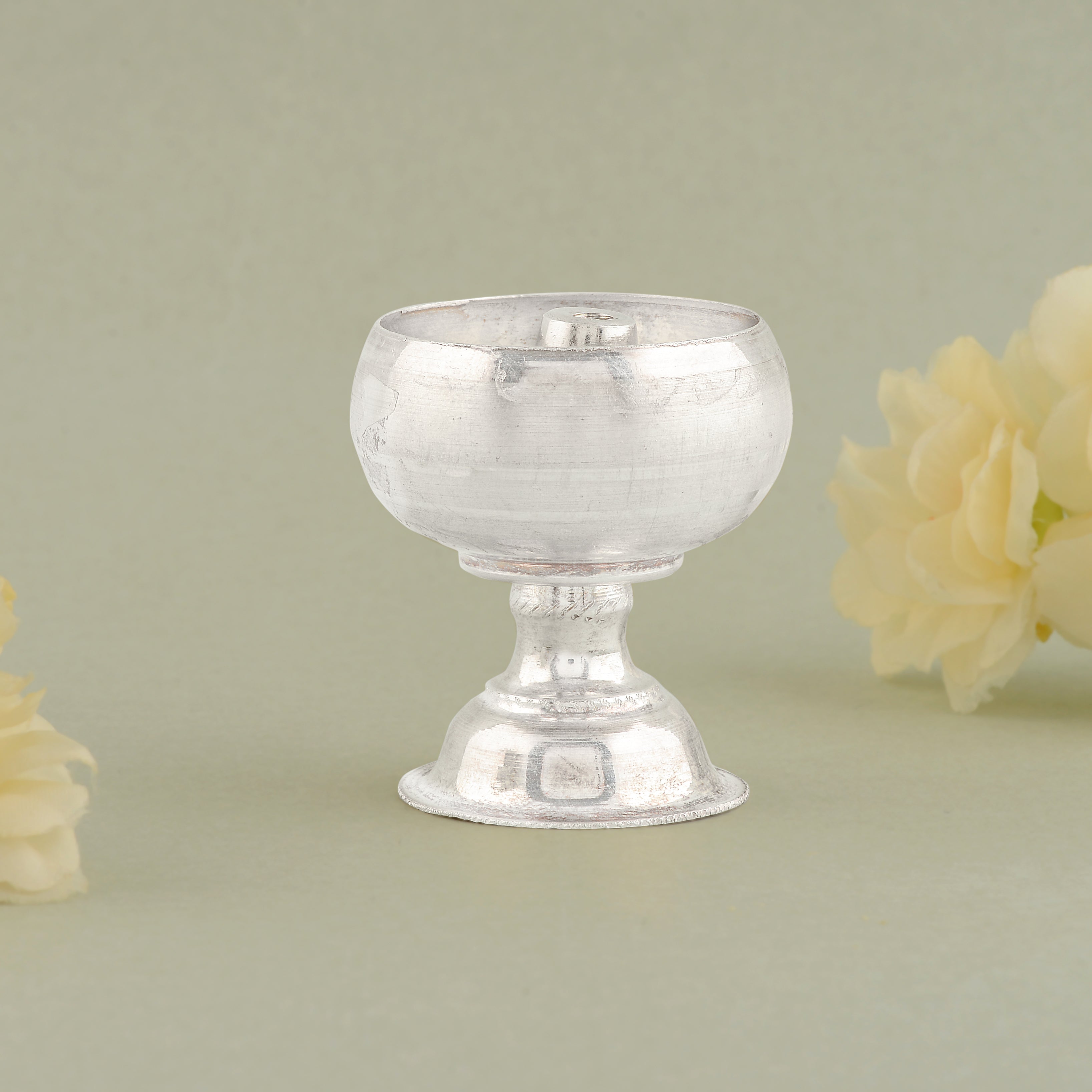 Pure Silver Plain Diya Stand Pair of Traditional Pooja Lamps