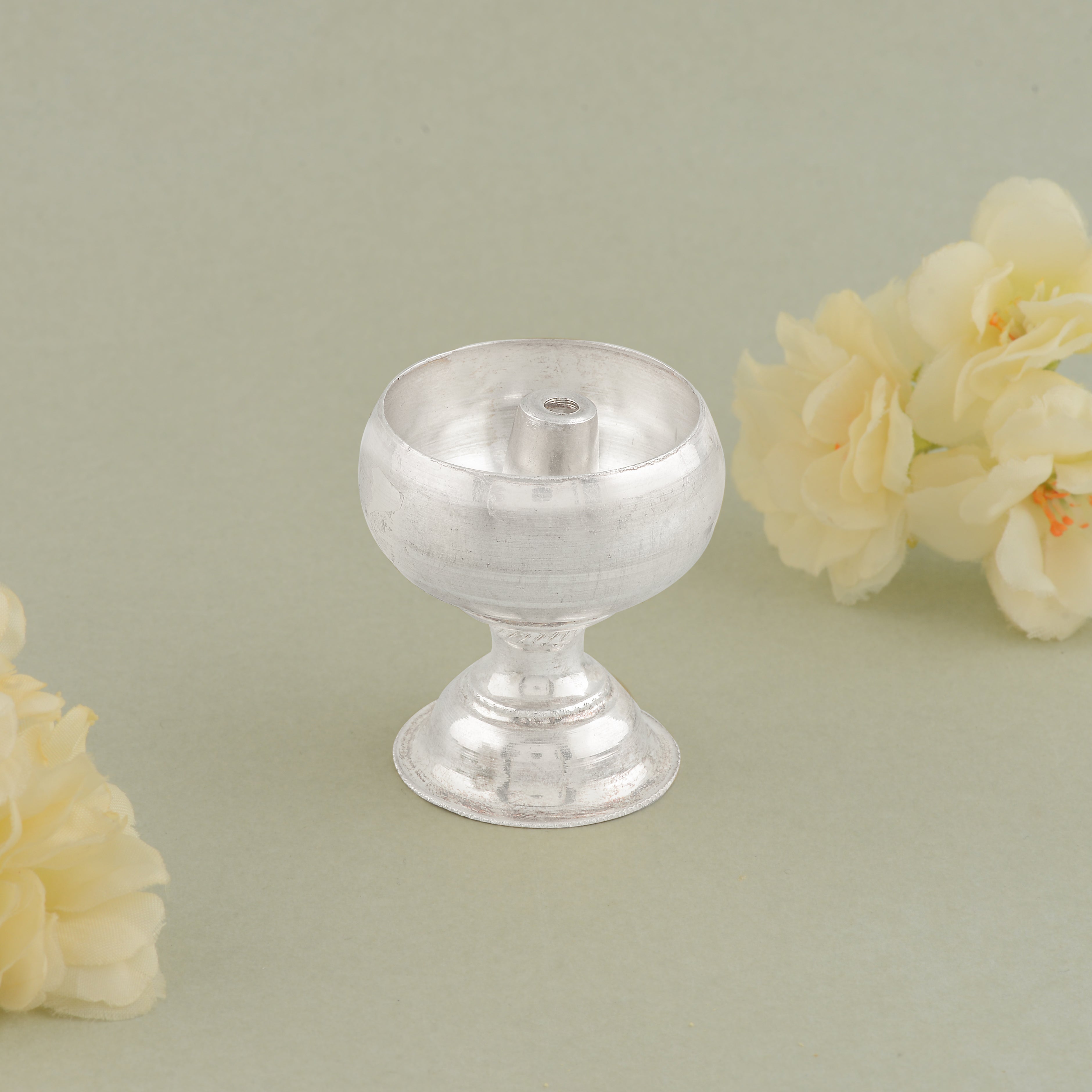 Pure Silver Plain Diya Stand Pair of Traditional Pooja Lamps