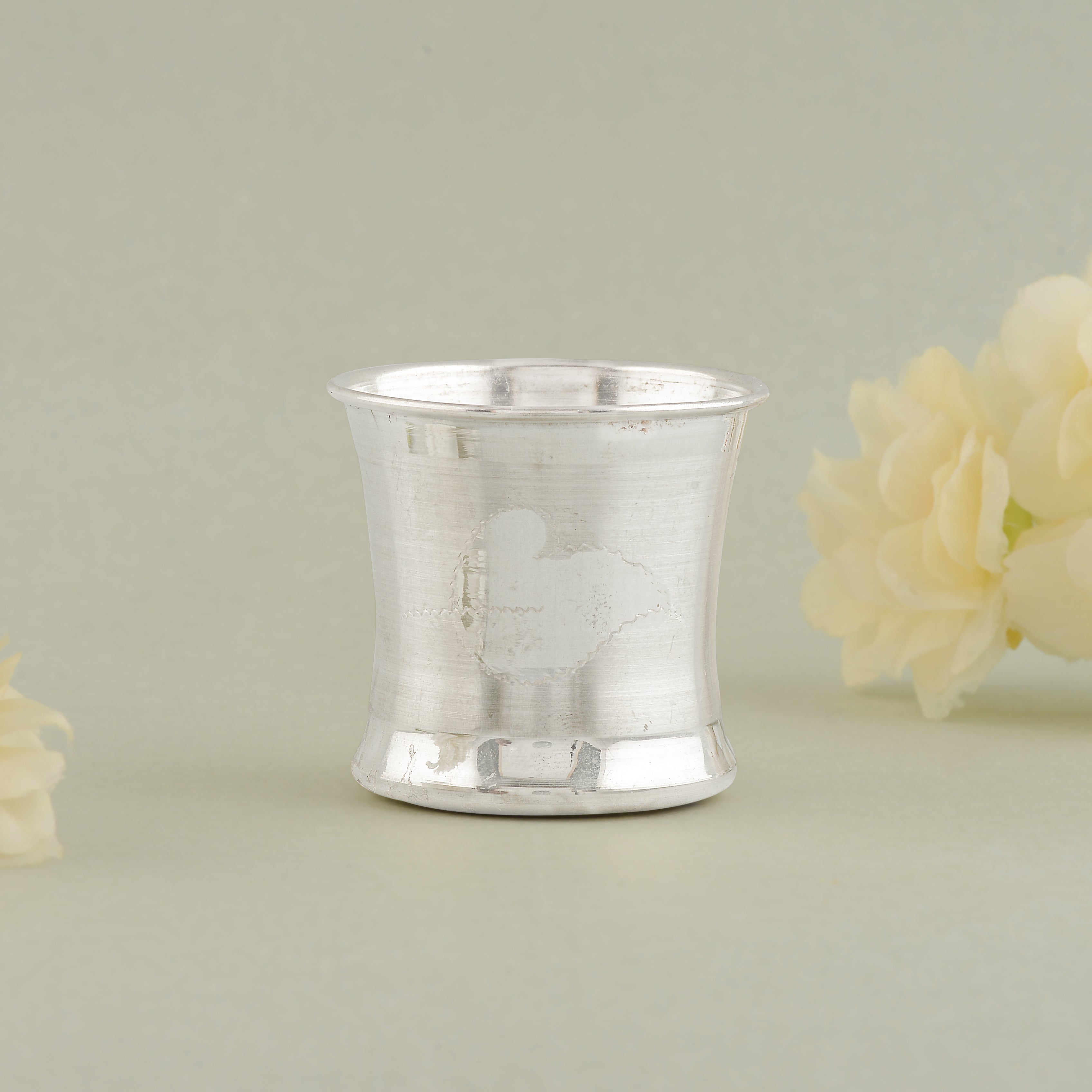 Handcrafted 92.5 Silver Embossed Leaf Panchapatra Elegance for Pooja Rituals