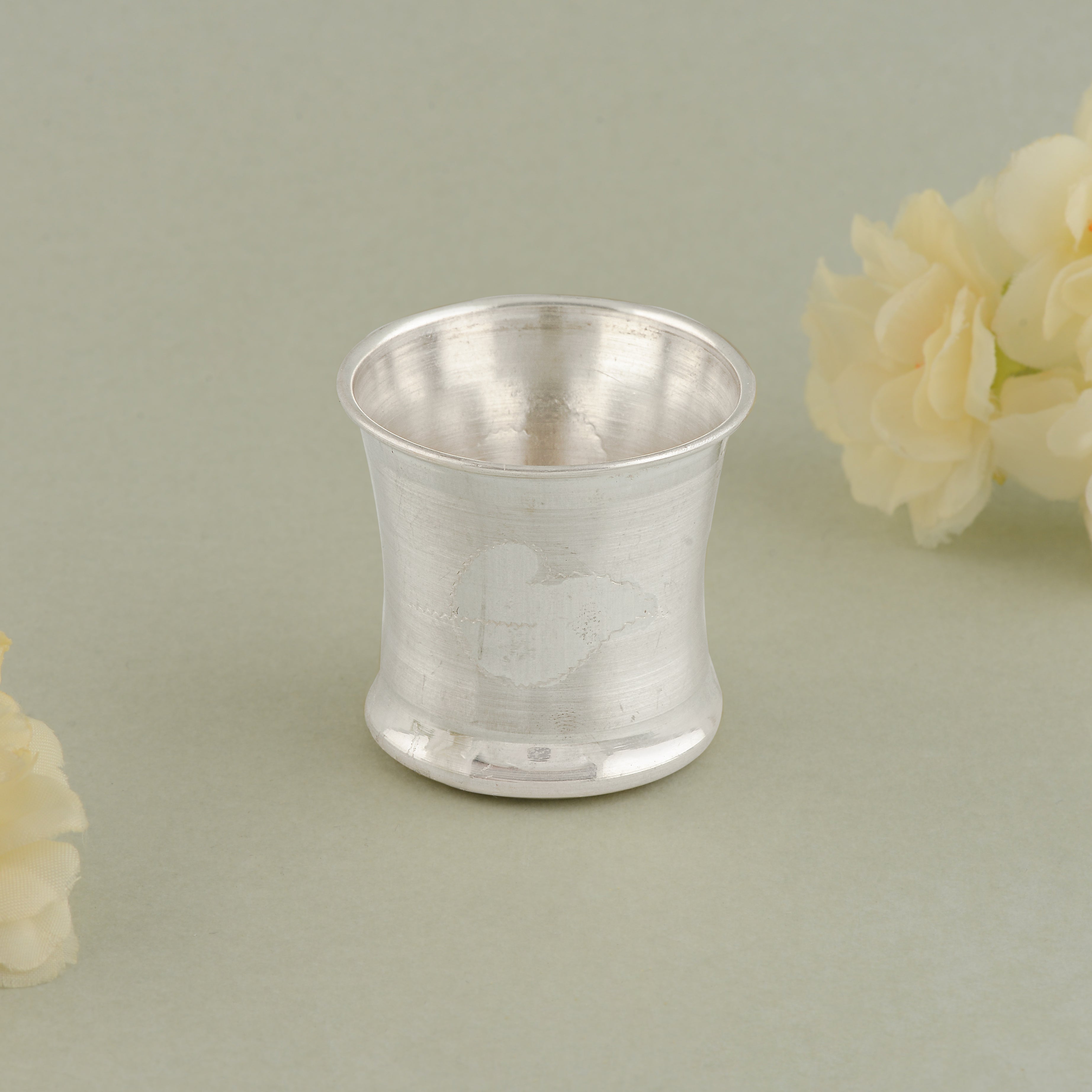 Handcrafted 92.5 Silver Embossed Leaf Panchapatra Elegance for Pooja Rituals