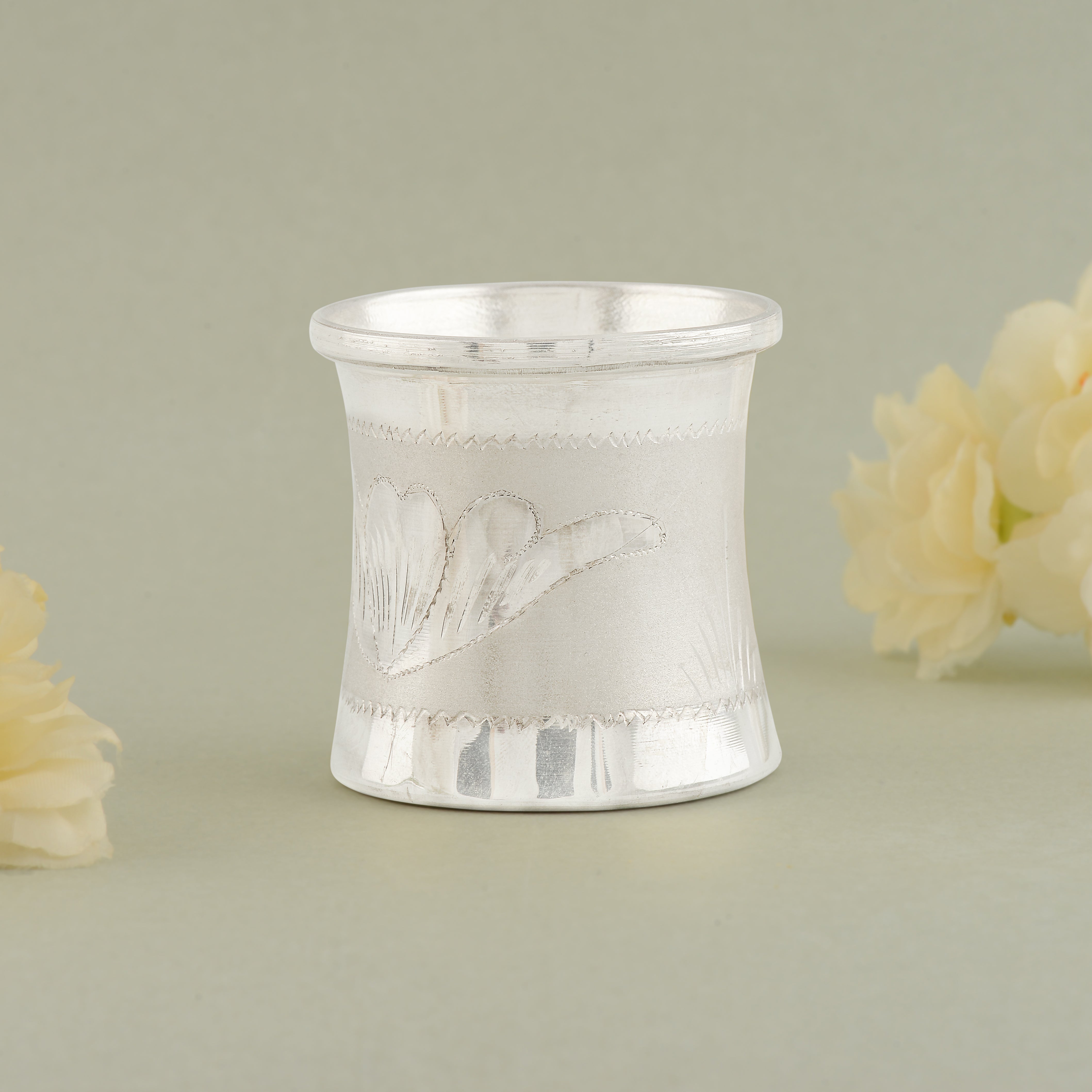 Pure Silver Leaf Design Panchapatra Traditional 92.5 Silver Pooja Essential