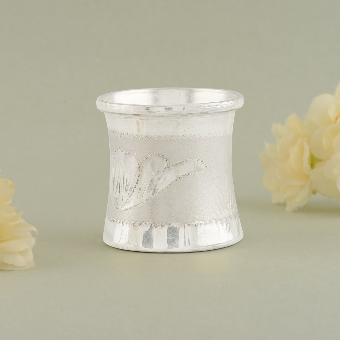 Pure Silver Leaf Design Panchapatra Traditional 92.5 Silver Pooja Essential