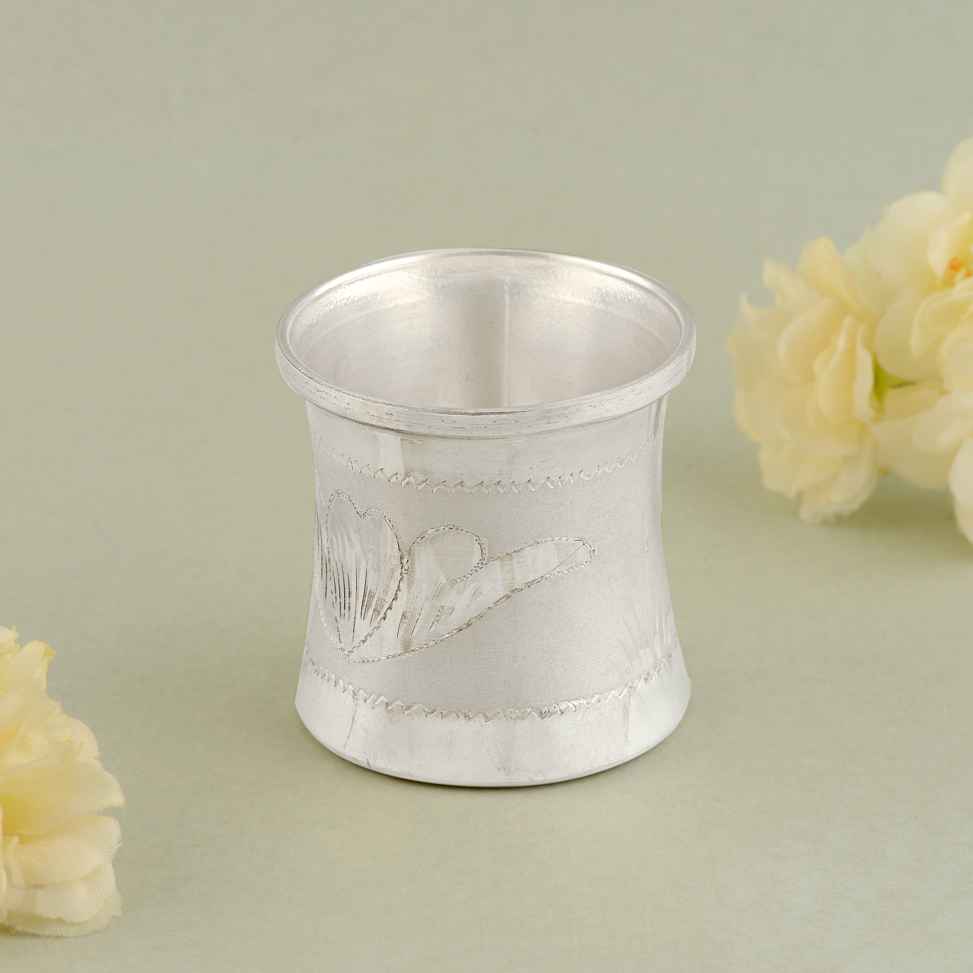 Pure Silver Leaf Design Panchapatra Traditional 92.5 Silver Pooja Essential