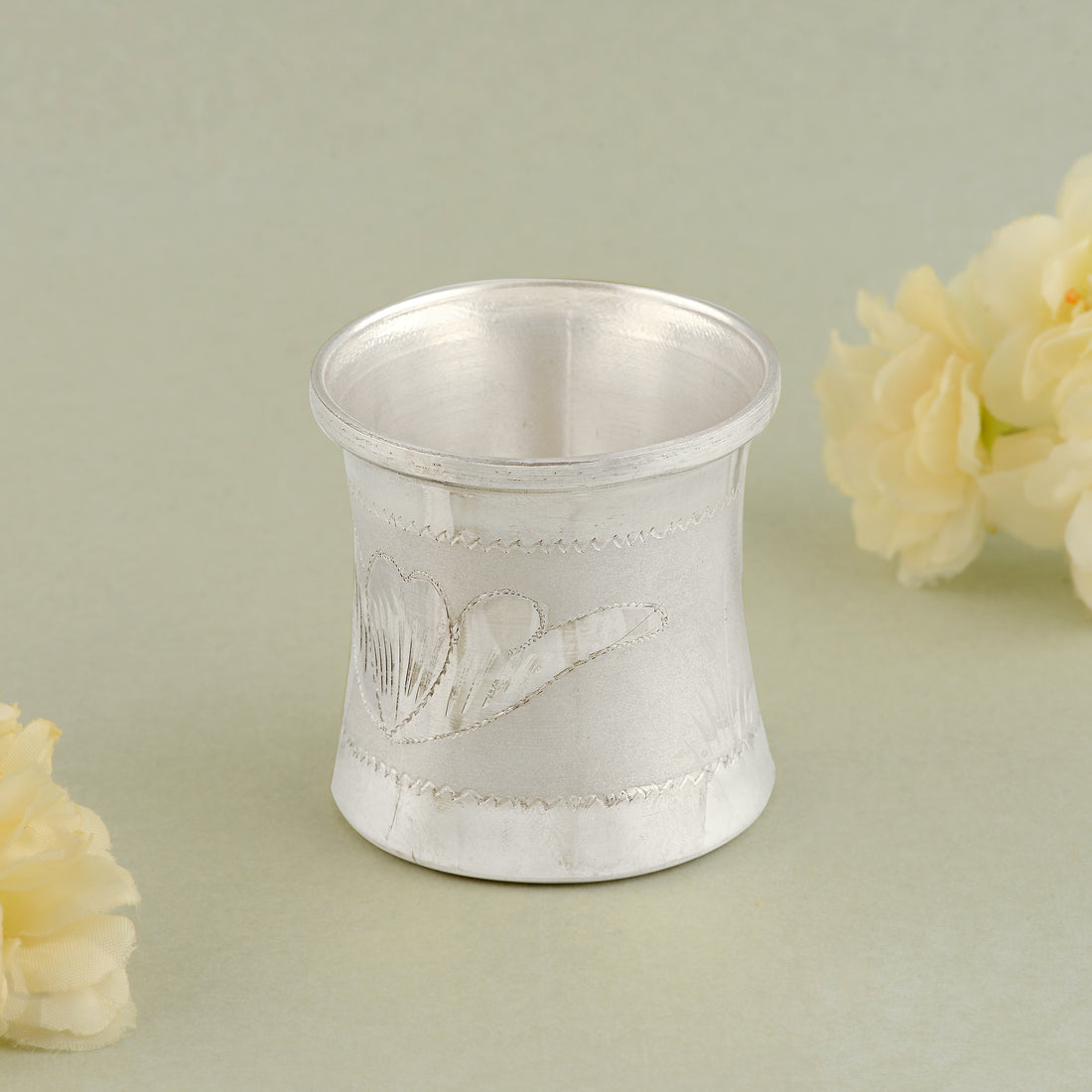 Pure Silver Leaf Design Panchapatra Traditional 92.5 Silver Pooja Essential