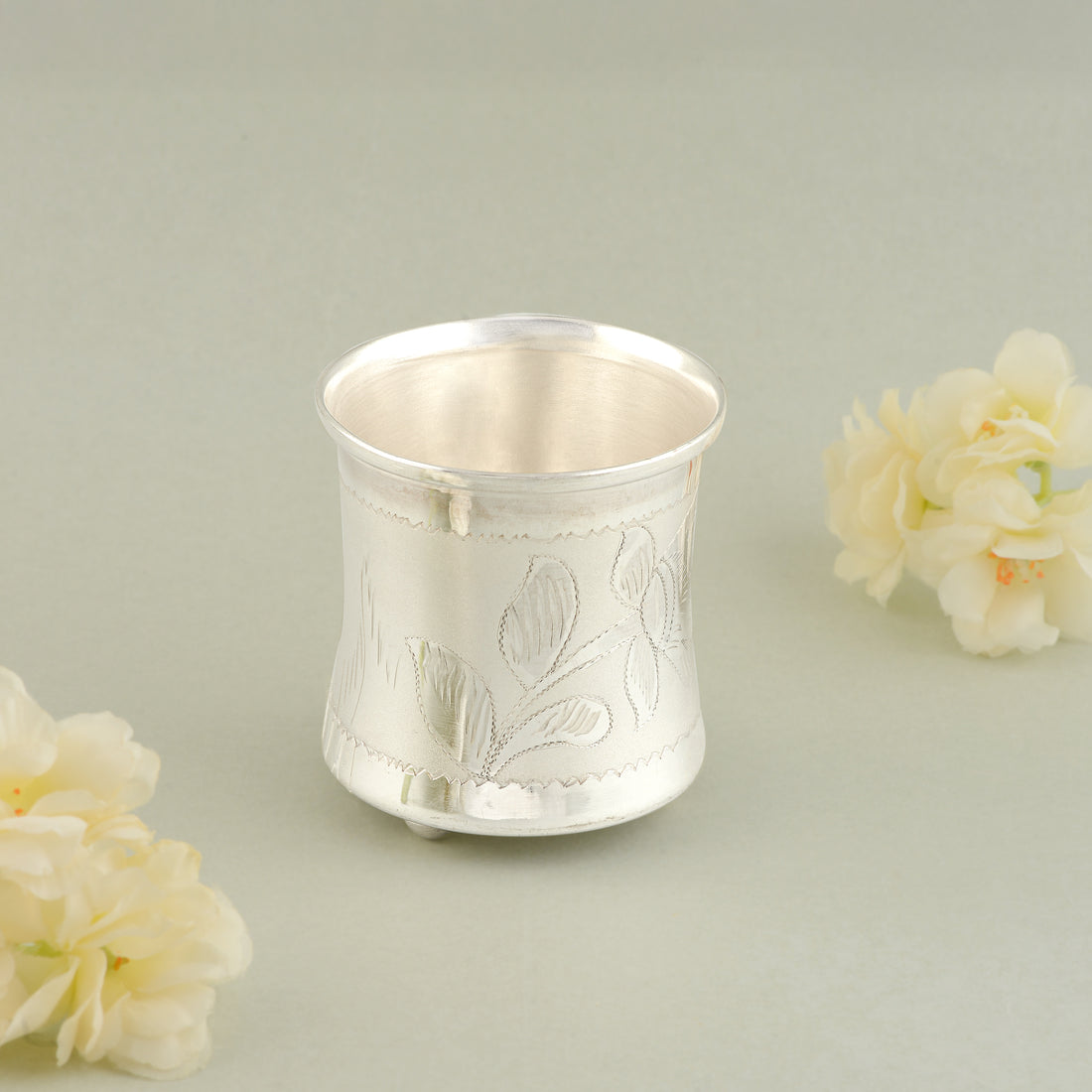 92.5 Pure Silver Embossed Leaf Design Panchapatra