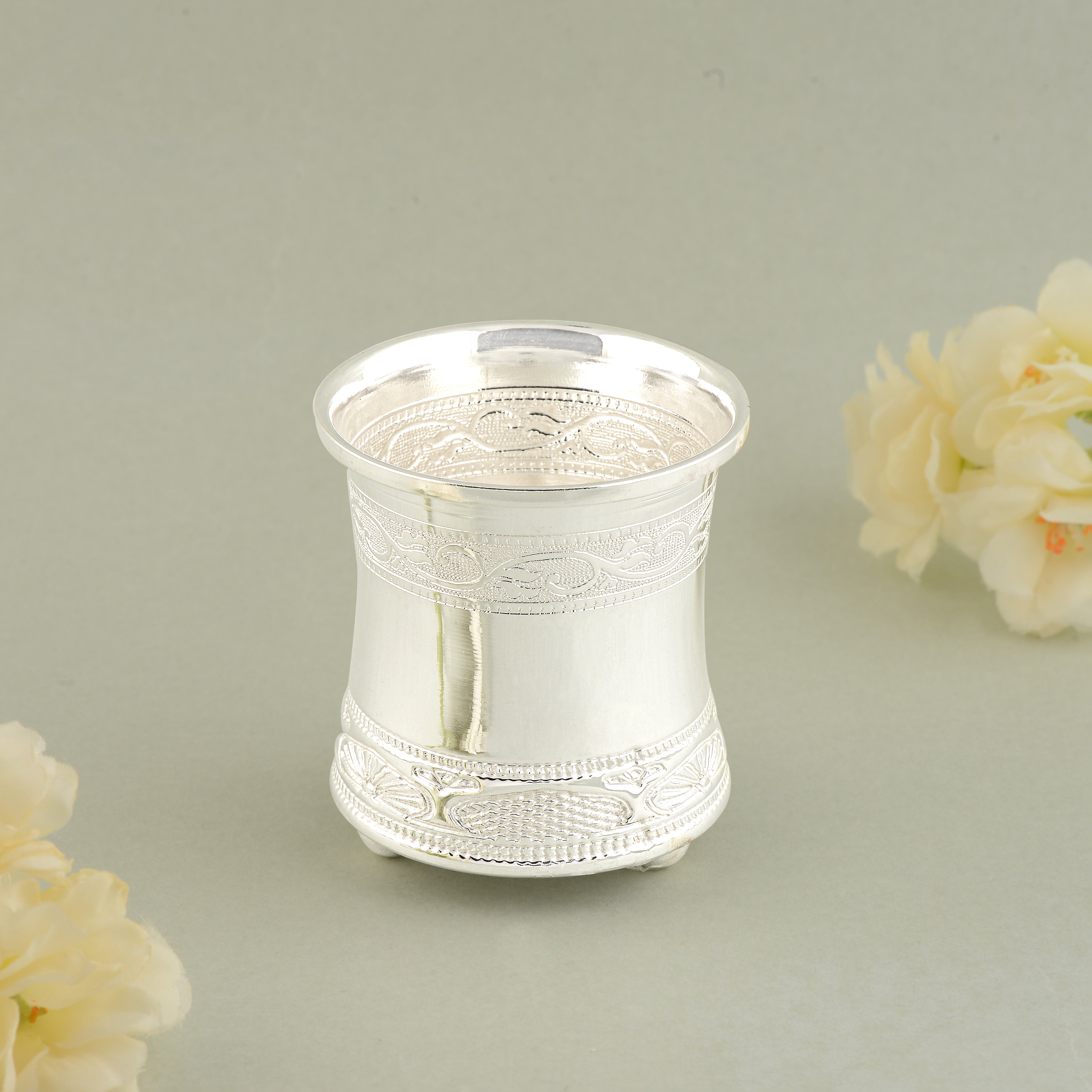 Embossed Leaf Motif Panchapatra in 92.5 Silver