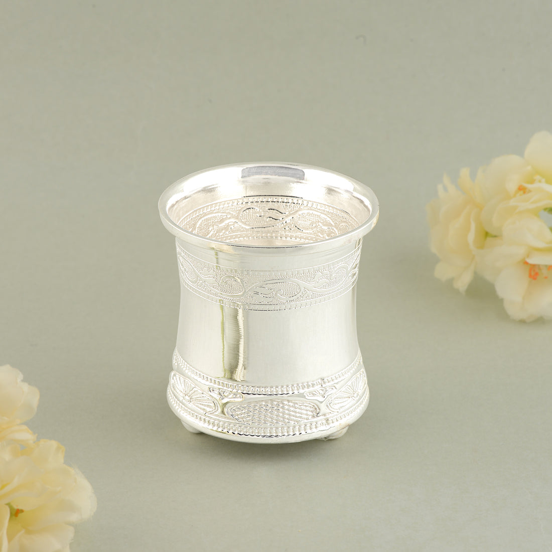 Embossed Leaf Motif Panchapatra in 92.5 Silver