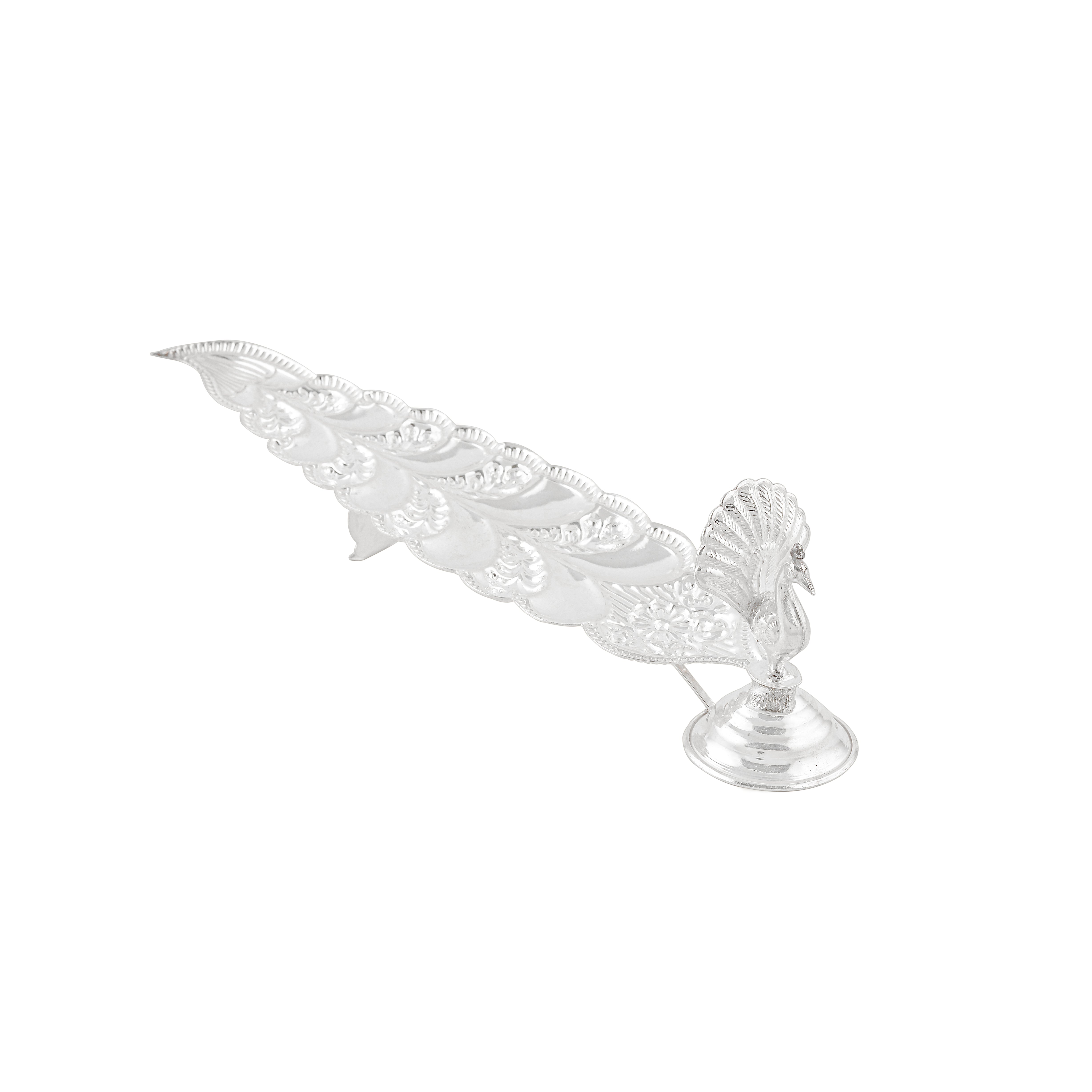 Pure Silver Peacock Motif Stand - Decorative Agarbatti Holder