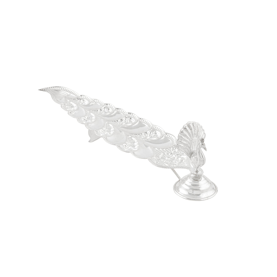 Pure Silver Peacock Motif Stand - Decorative Agarbatti Holder